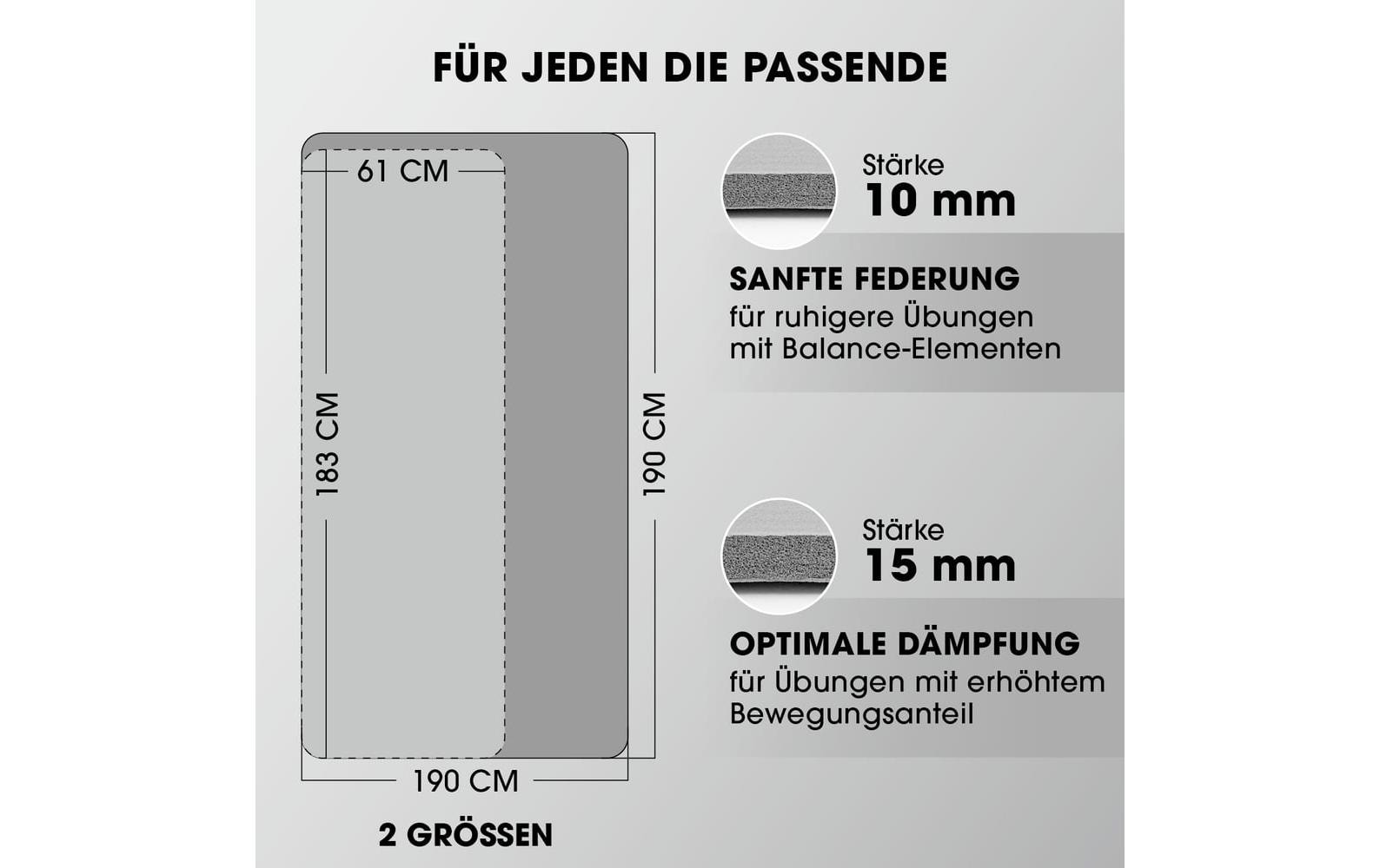 World Fitness – Fitnessmatte Yamuna – für Fitness, Gymnastik, Pilates, Yoga – 183 × 61 × 1,5 cm – grau