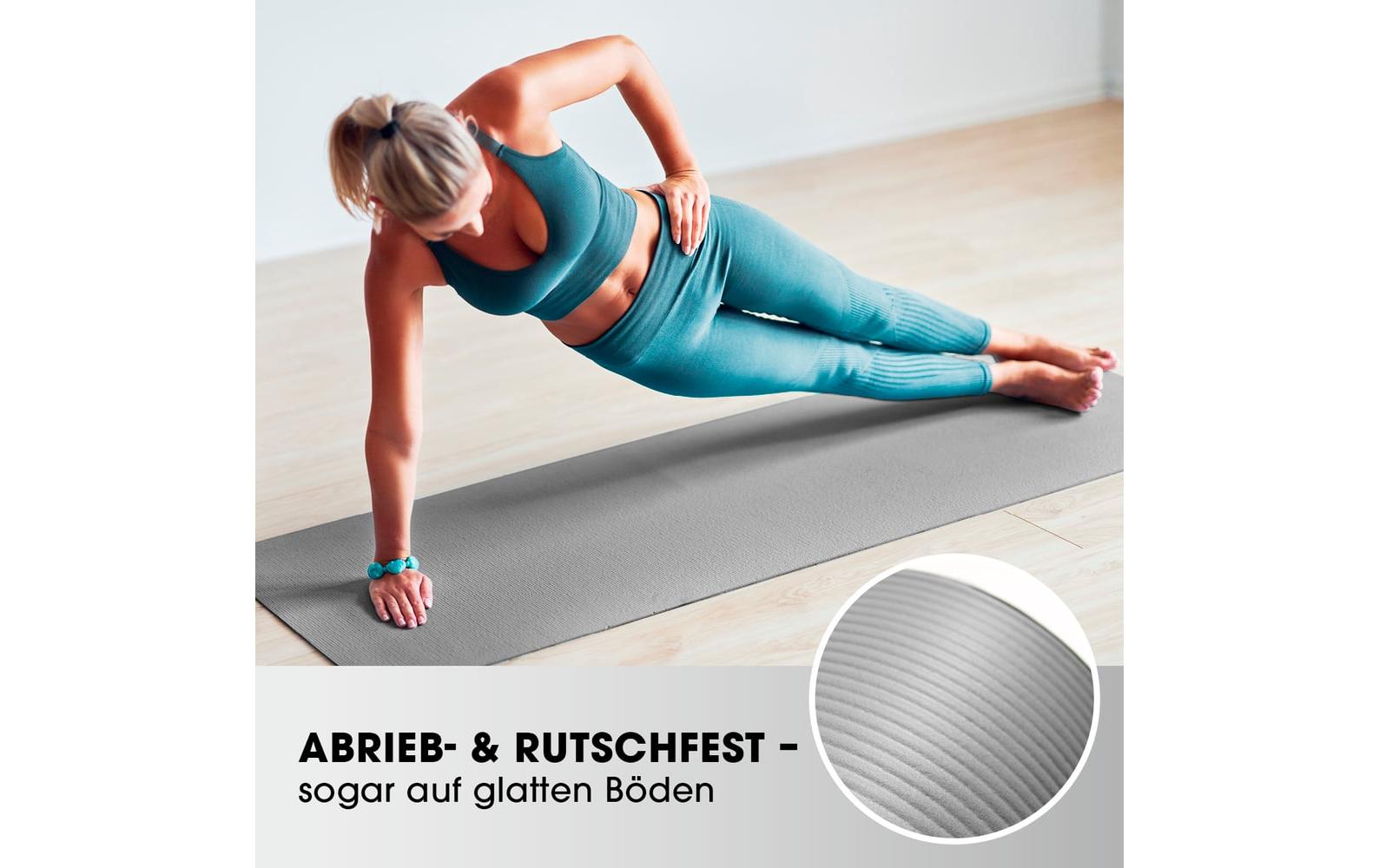 World Fitness – Fitnessmatte Yamuna – für Fitness, Gymnastik, Pilates, Yoga – 183 × 61 × 1,5 cm – grau