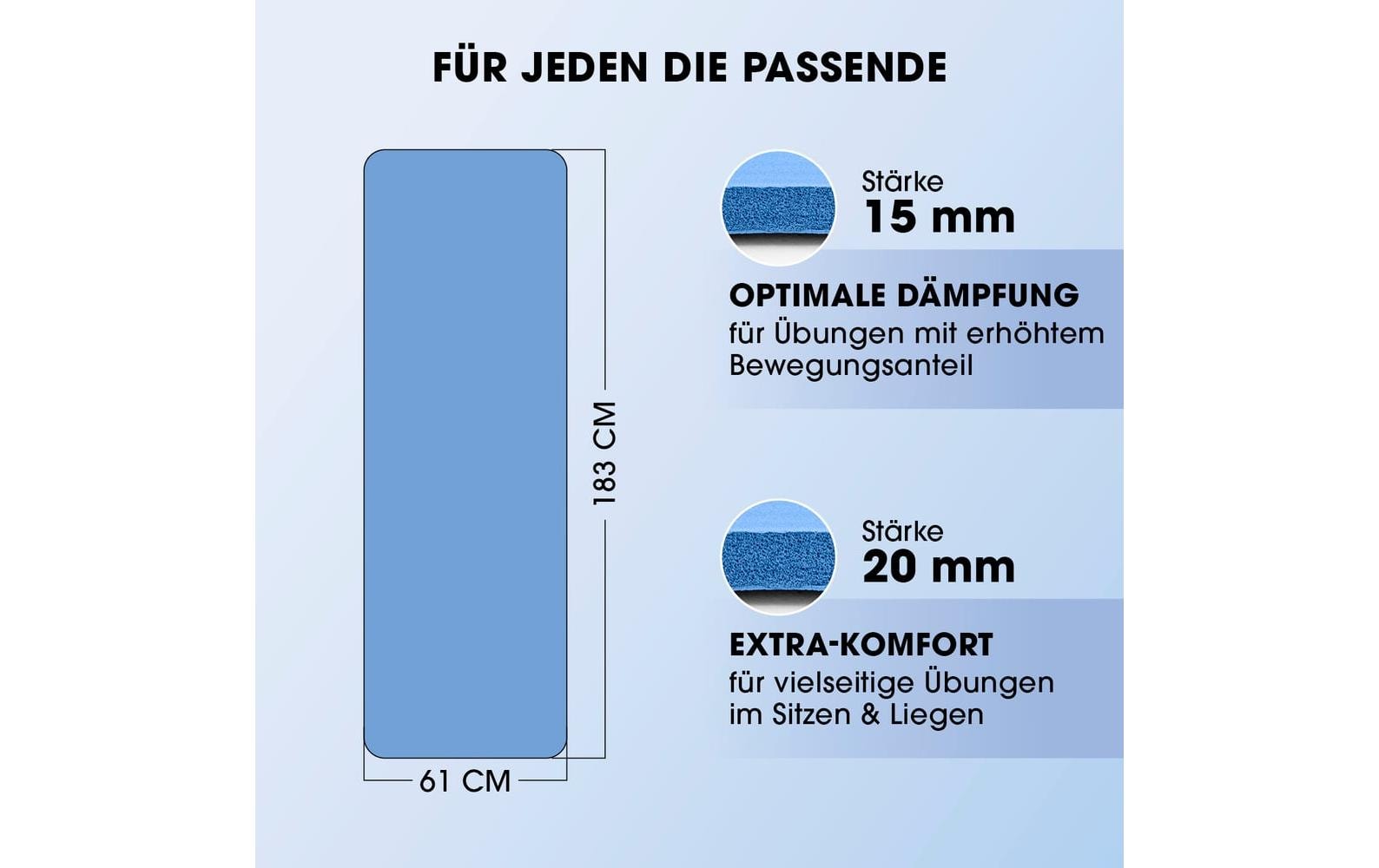 World Fitness Bodenmatte Jivan – 61 × 183 cm, Blau, Nitrilkautschuk, Dicke 2 cm