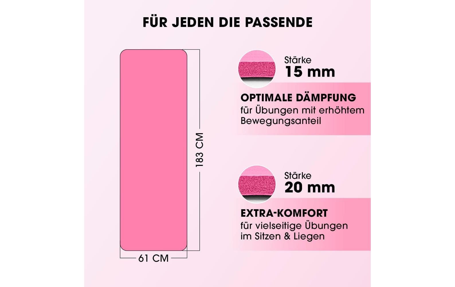World Fitness Jivan Fussmatte – Nitrilkautschuk – Pink – 610 × 1830 mm – 20 mm