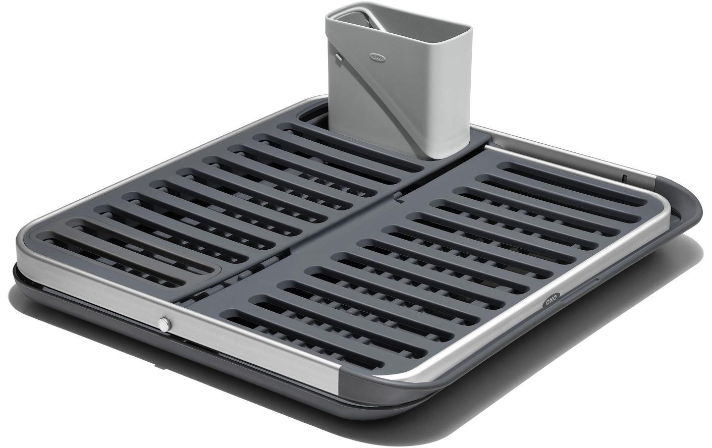 OXO Good Grips – Abtropfgestell 53,6 × 6,9 × 38,1 cm, Aluminium/Kunststoff, Grau