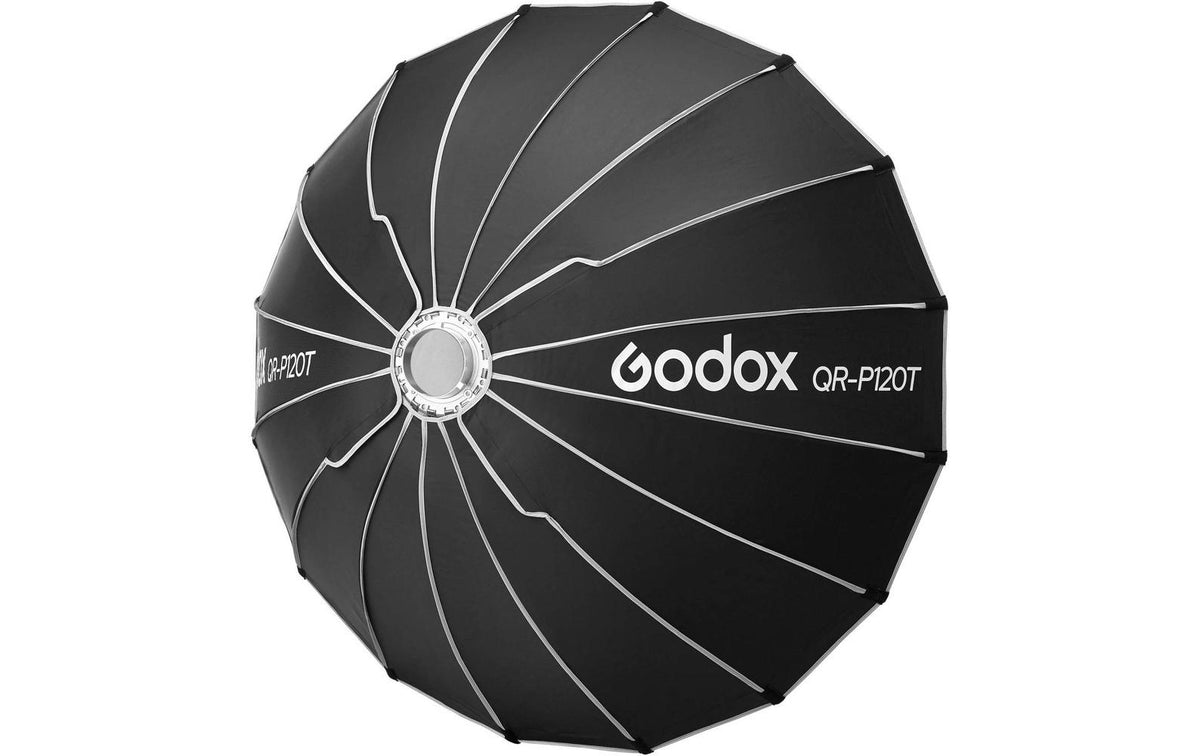 Godox QT-P120T Softbox – Durchmesser 1200 mm, rund – für Bowens-Mount – Schwarz/Silber
