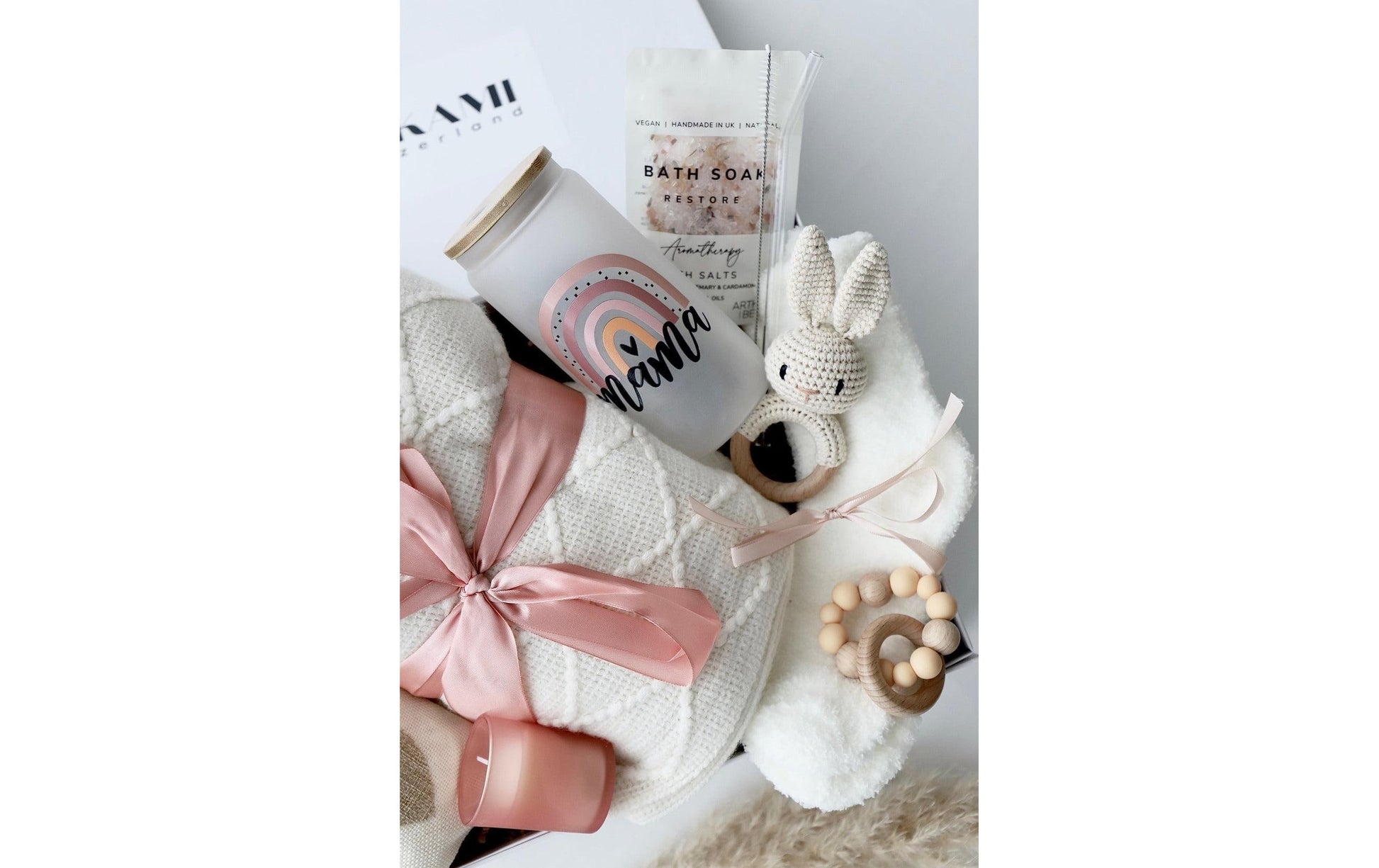 Oykami Geschenkbox Kapstadt – Buche, Textil – Rosa, Weiss