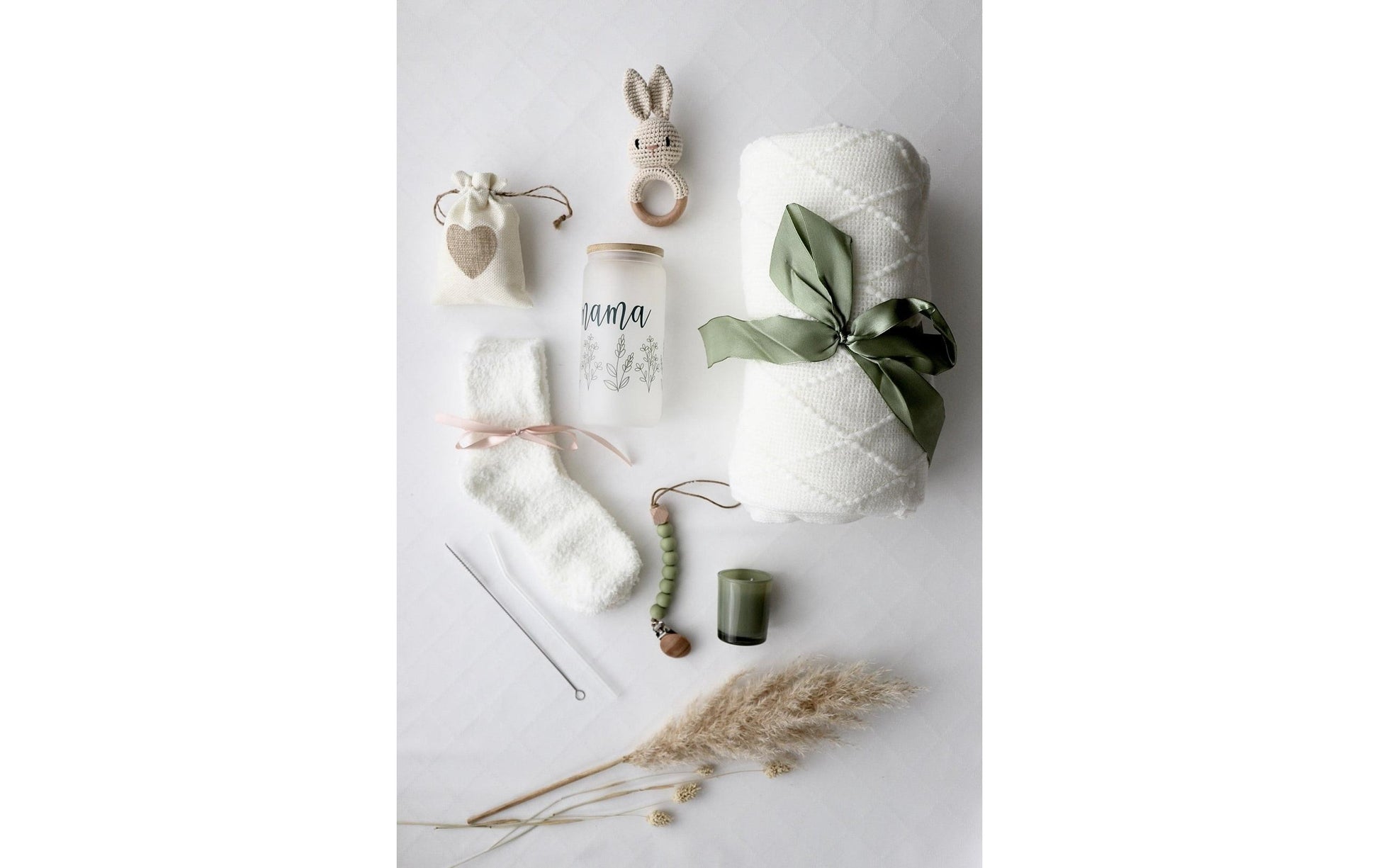 Oykami Geschenkbox Mama & Baby – Buche, Textil – Grün, Weiss