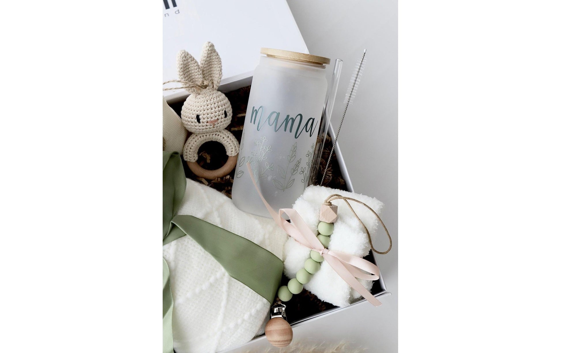 Oykami Geschenkbox Mama & Baby – Buche, Textil – Grün, Weiss