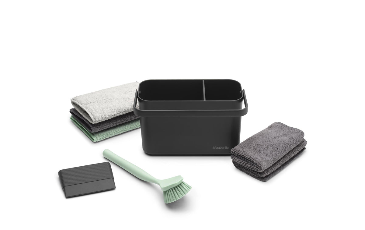 Brabantia Reinigungs-Set – 215 × 113 × 134 mm, Aufhängevorrichtung – Kunststoff, Mikrofaser – Dunkelgrau