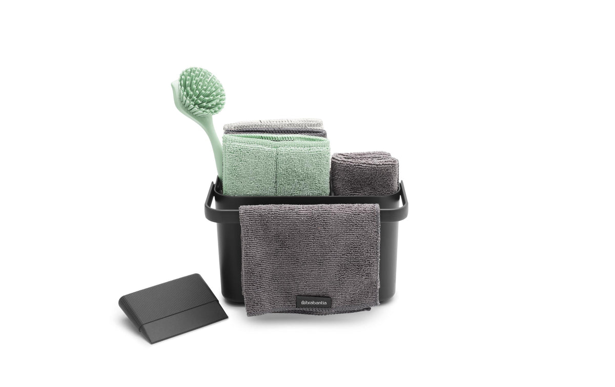 Brabantia Reinigungs-Set – 215 × 113 × 134 mm, Aufhängevorrichtung – Kunststoff, Mikrofaser – Dunkelgrau