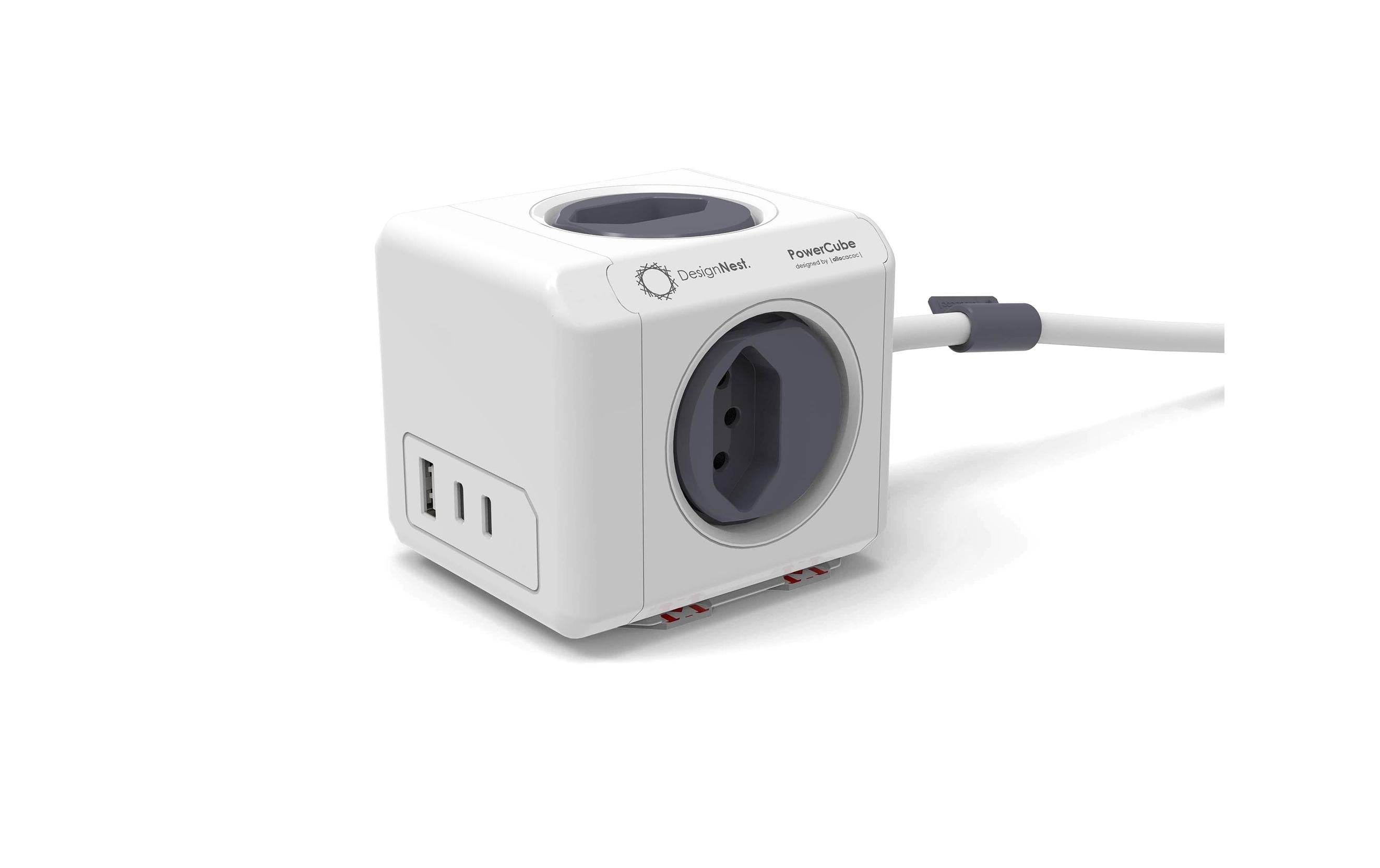 Allocacoc PowerCube – Steckdosenleiste, 4× T13, 1× USB‑A, 2× USB‑C, mit 4 Schaltern, 1,5 m, IP20