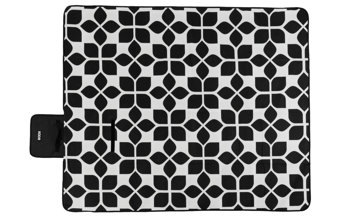 Koor Picknickdecke – 135 × 160 cm – Schwarz/Weiss – Mikro-Polyester – Ornamentales Muster