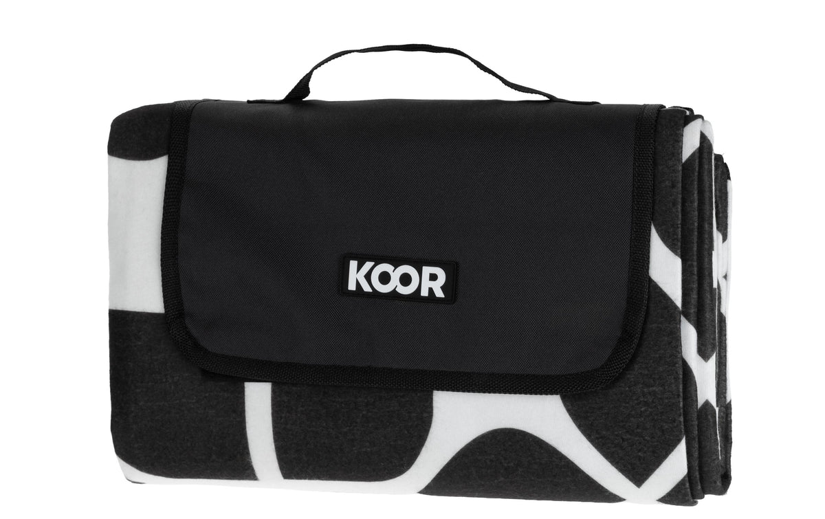 Koor Picknickdecke – 135 × 160 cm – Schwarz/Weiss – Mikro-Polyester – Ornamentales Muster