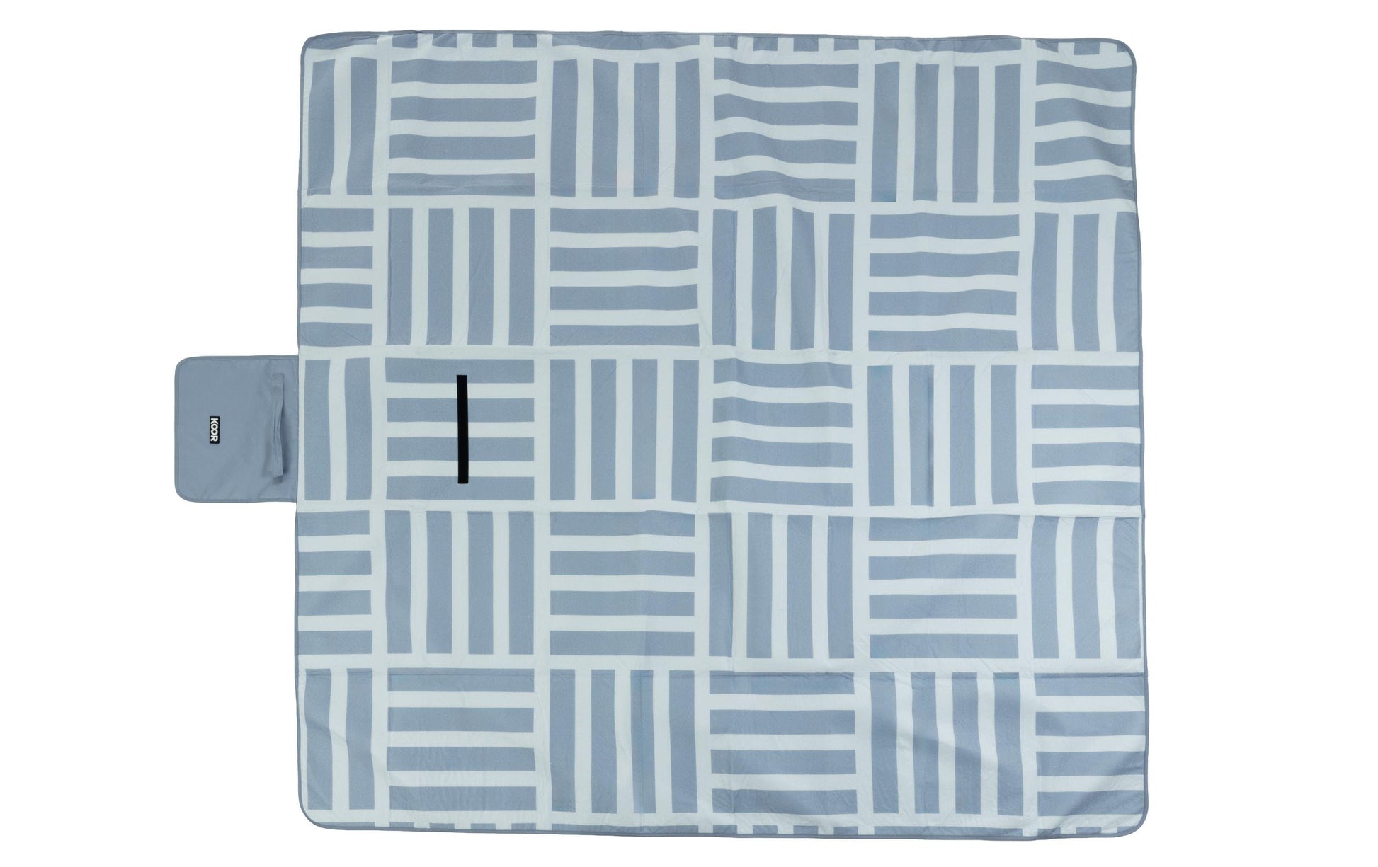 Koor Picknickdecke Stripe Check – 200 × 200 cm – Hellblau/Weiss – Micro-Polyester