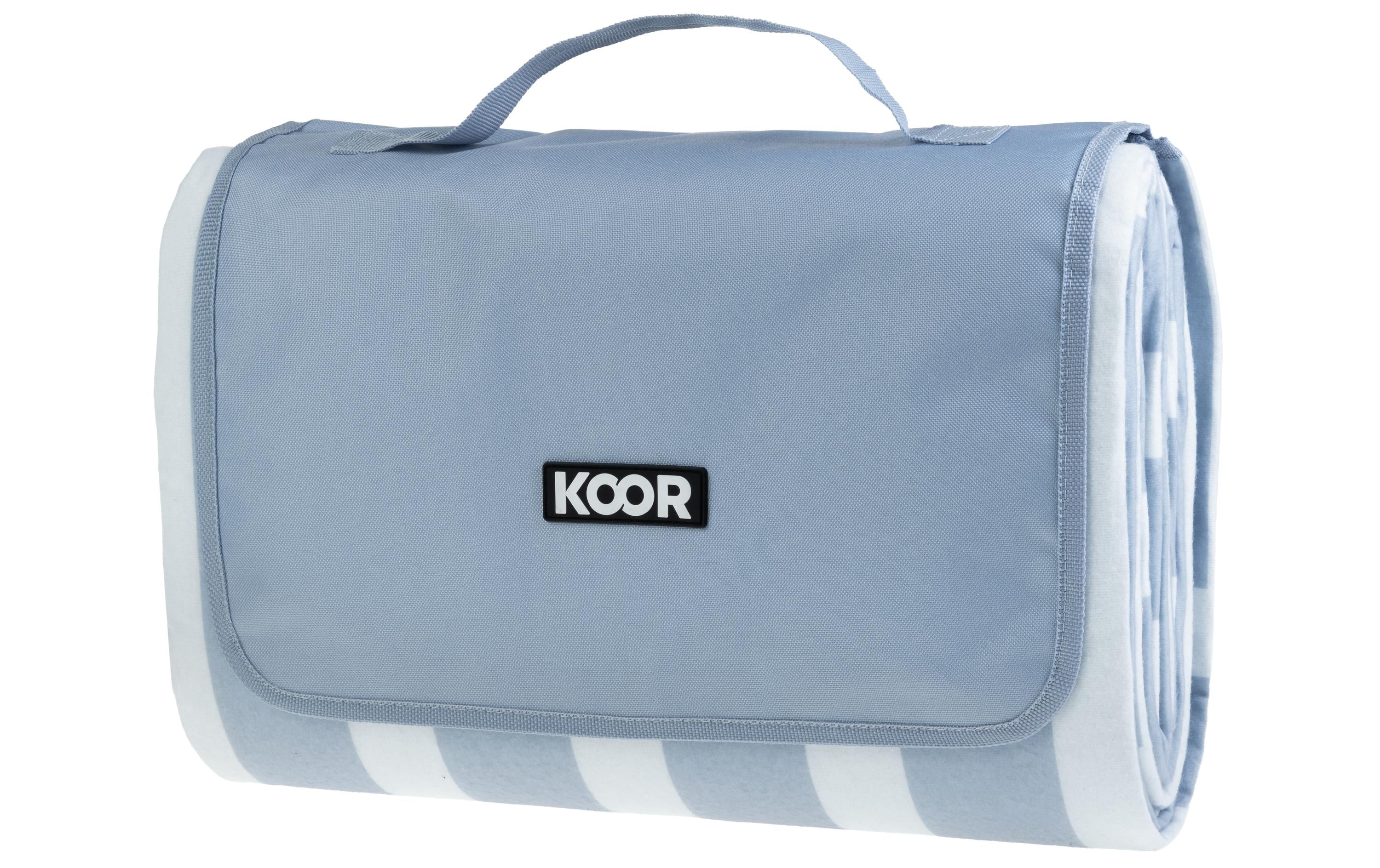 Koor Picknickdecke Stripe Check – 200 × 200 cm – Hellblau/Weiss – Micro-Polyester