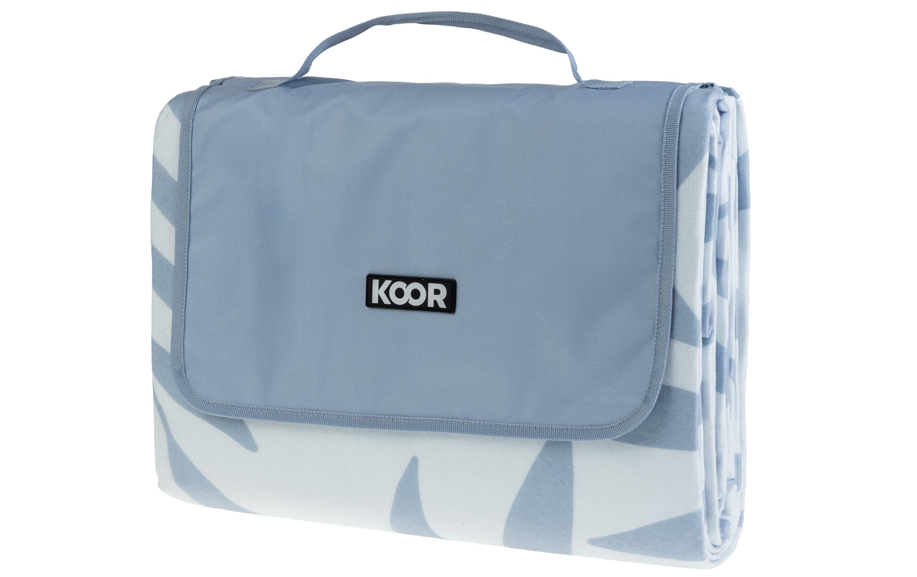 Koor Picknickdecke Leaves – 200 × 250 cm, hellblau/weiss – Micro-Polyester – 1300 g