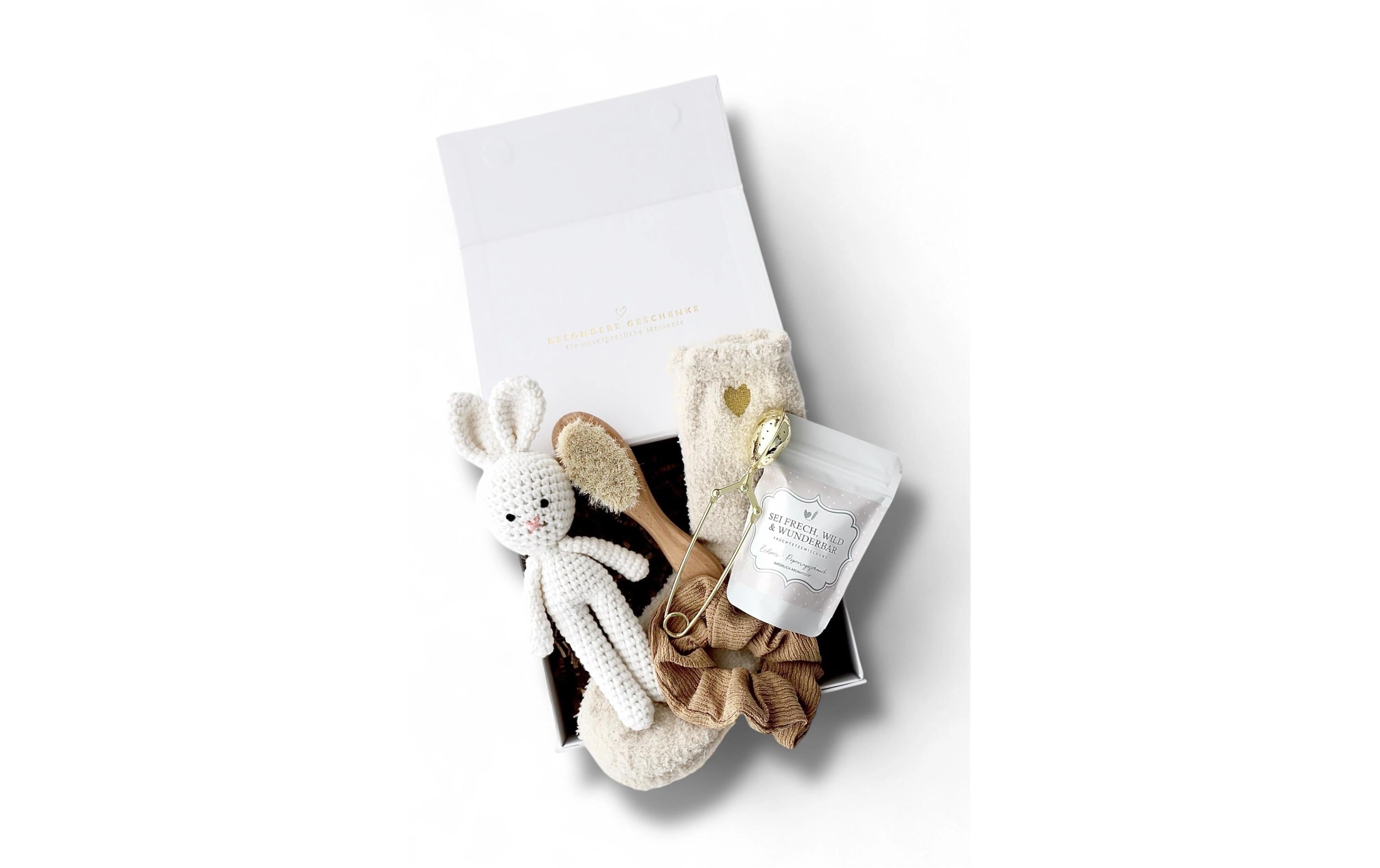 Oykami Geschenkbox Selma Hase – Buche, Textil – Weiss
