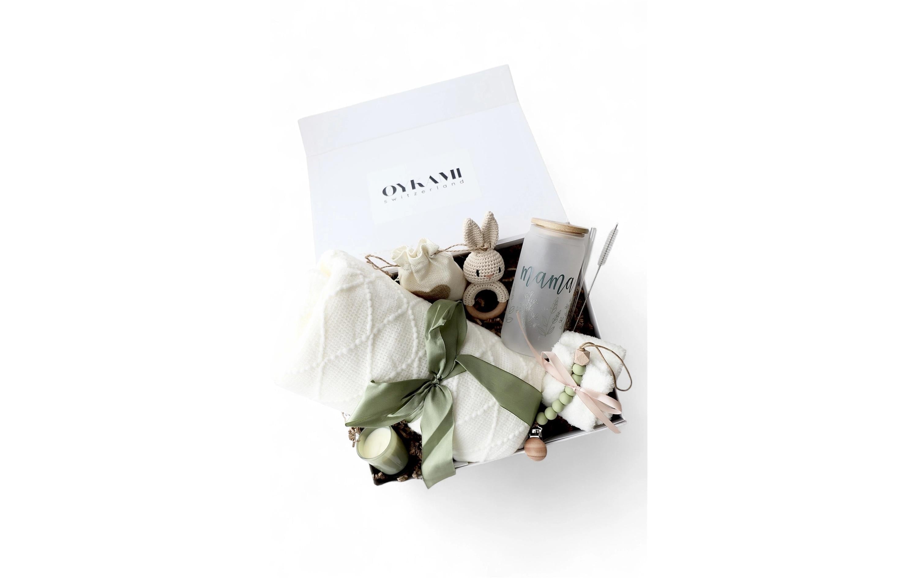 Oykami Geschenkbox Mama & Baby – Buche, Textil – Grün, Weiss