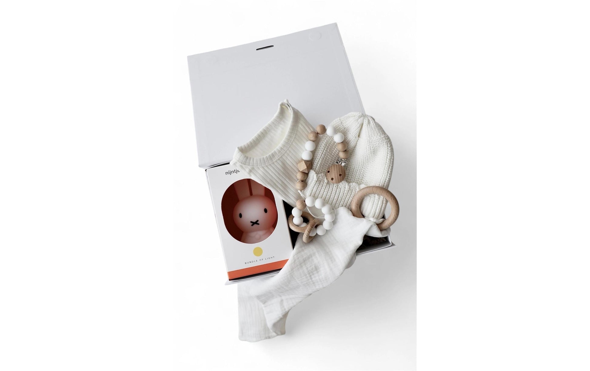 Oykami Geschenkbox Baby – Baumwolle, Buchenholz, mit Magnetverschluss – Weiss