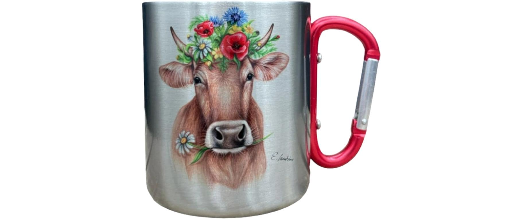 Creanorm Tasse Blumenkuh – 330 ml, Ø 8,0 cm, H 9,0 cm, Edelstahl, Rot/Silber