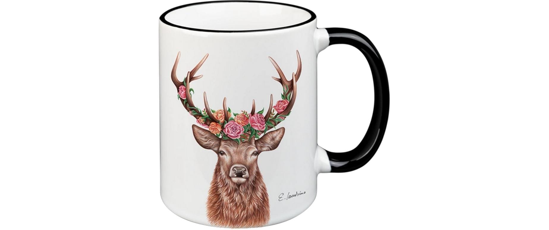 Creanorm Universaltasse Blumenhirsch – 12er Set, 330 ml, Ø 8,3 cm, H 9,7 cm, Keramik, spülmaschinenfest