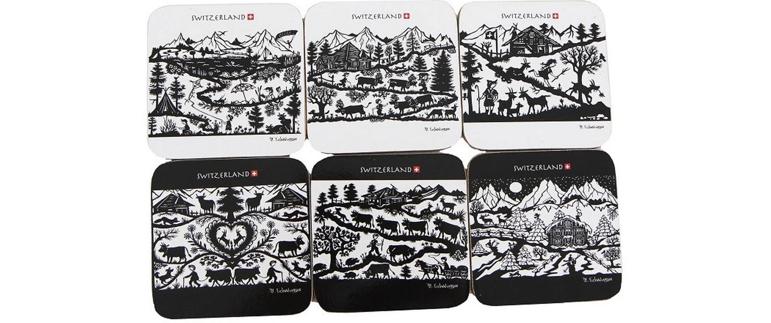 Creanorm Glasuntersetzer – 6er Set, Ø 9 cm, H 0,5 cm, Kork, Schwarz/Weiss
