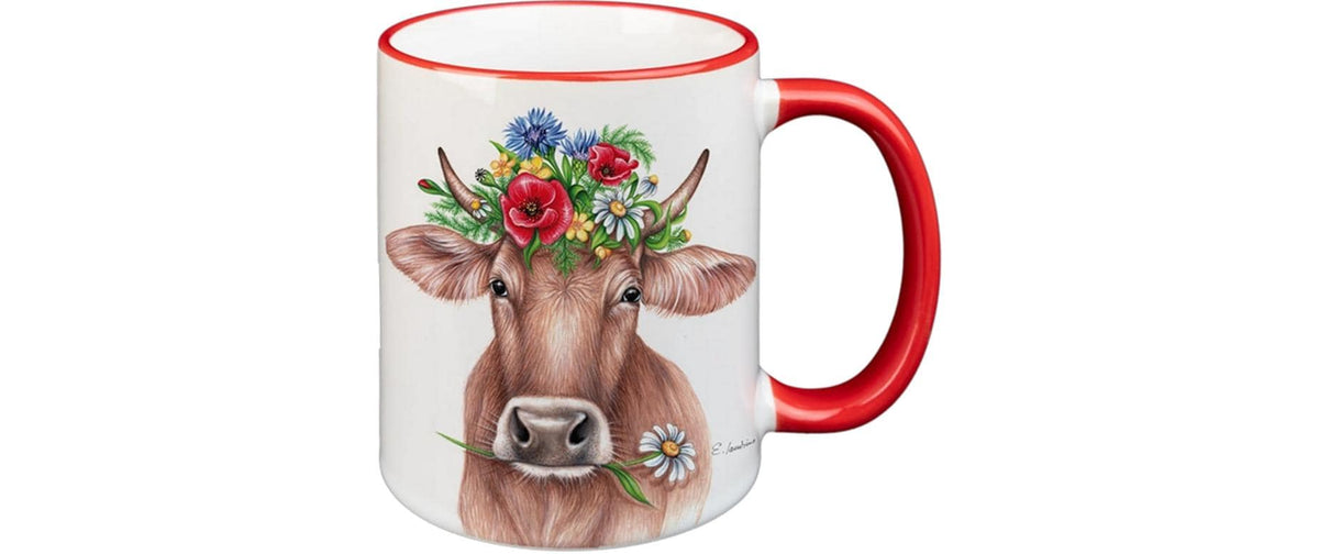 Creanorm Tasse – 12er Set, 330 ml, Ø 8,3 cm, H 9,7 cm, Keramik, Weiss/Rot, spülmaschinenfest