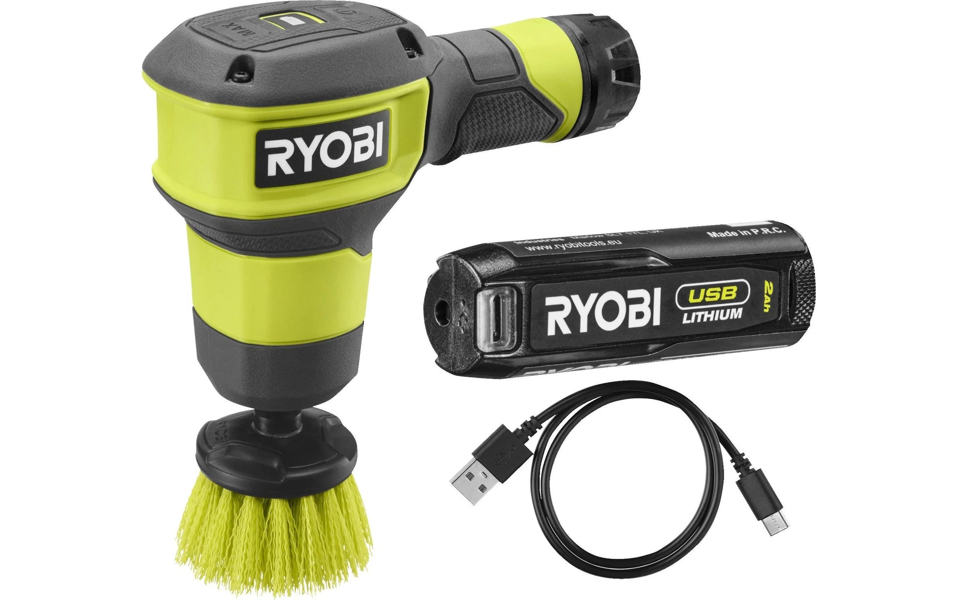 Ryobi Elektrische Reinigungsbürste (Hand) – 4 V, 2,0 Ah Akku inkl. Ladekabel, 17,3×13,5×8,8 cm