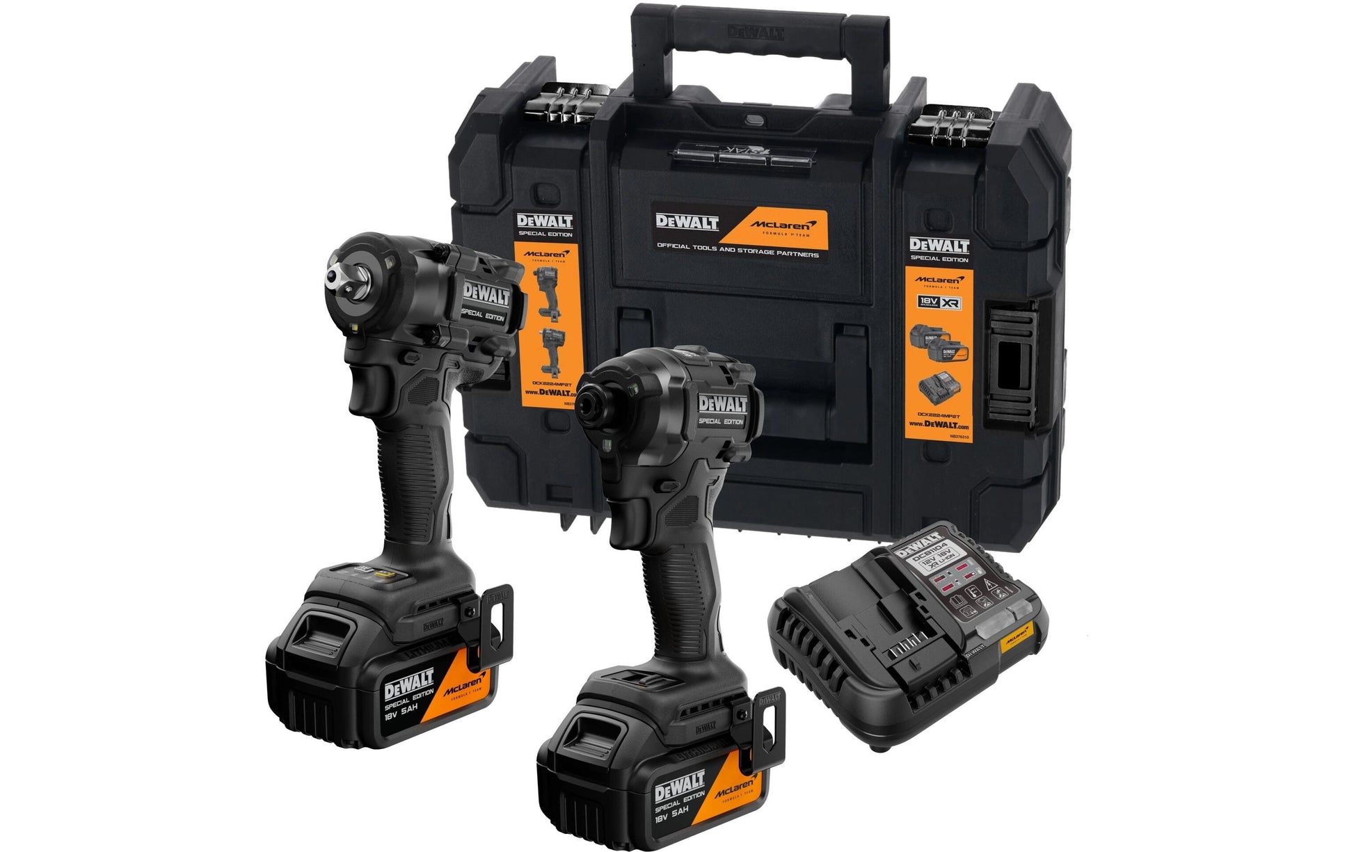 DeWalt McLaren Akku-Bohrschrauber – 18 V – 1/4" Sechskant-Aufnahme – 2×5 Ah & Ladegerät – XR