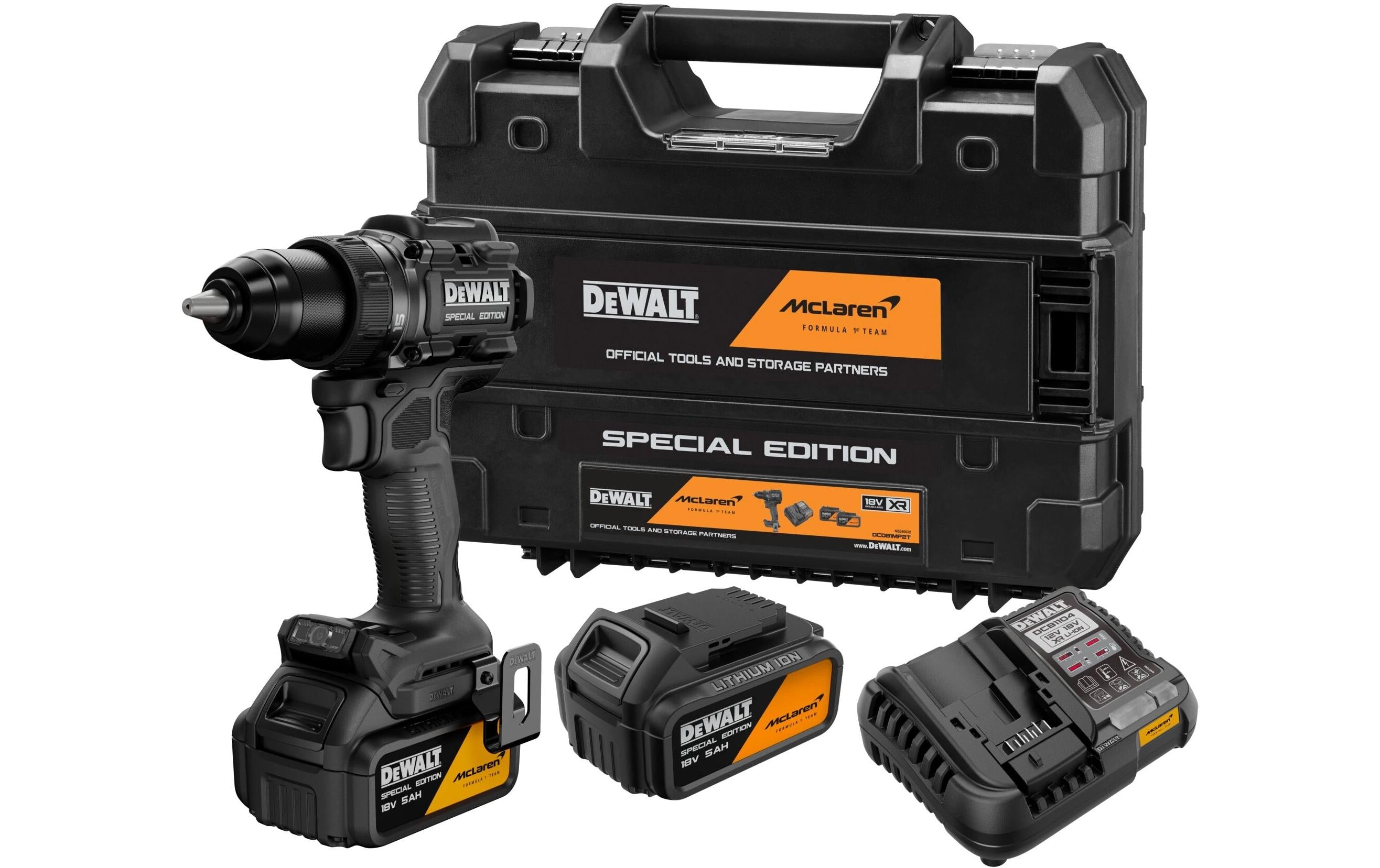 DeWalt McLaren Akku-Bohrschrauber – 18 V – 13 mm – 90 Nm – 2×5 Ah & Ladegerät – XR