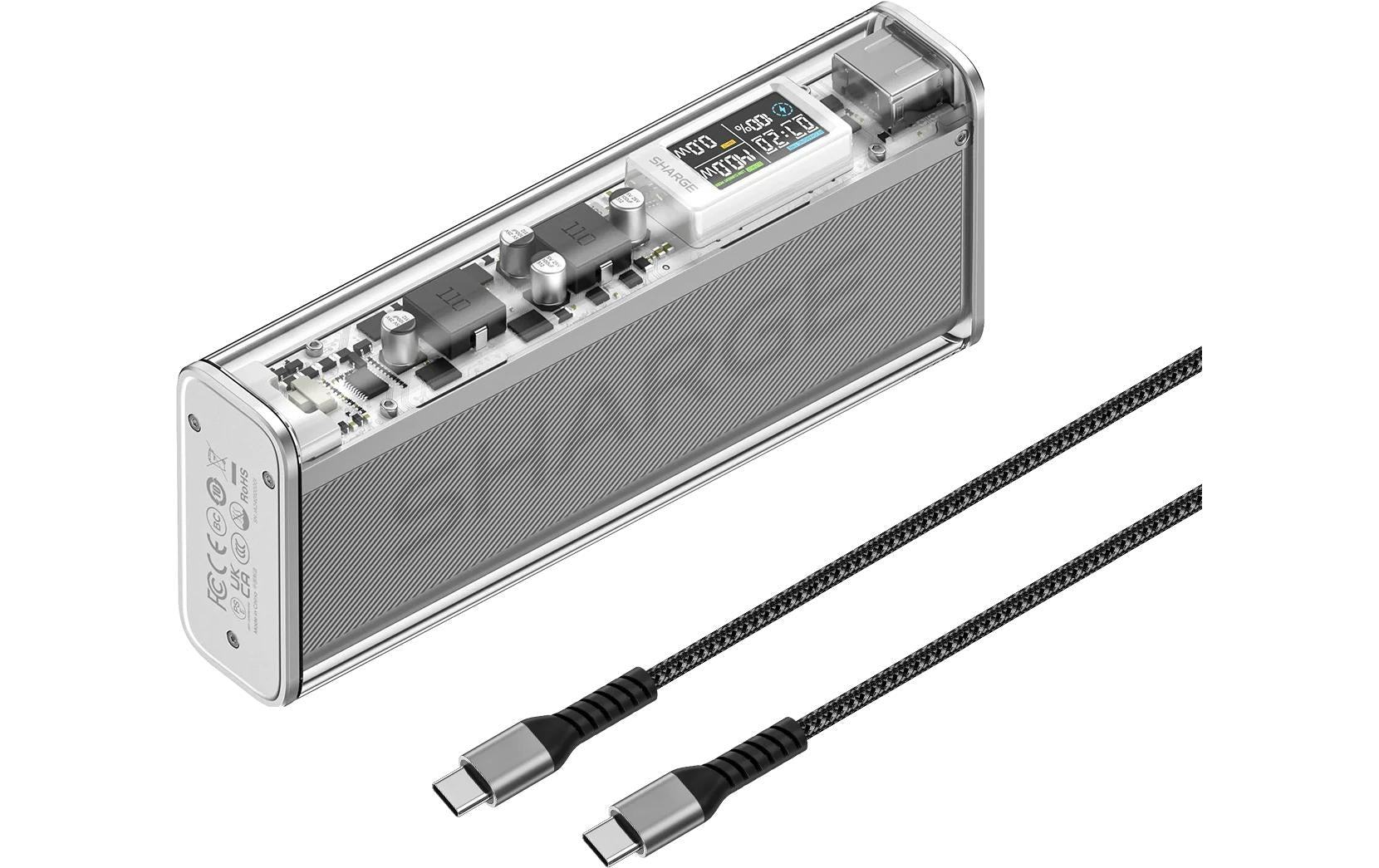 SHARGEEK 140 Powerbank 20'000 mAh – 100 W PD, 2× USB-C, silbergrau
