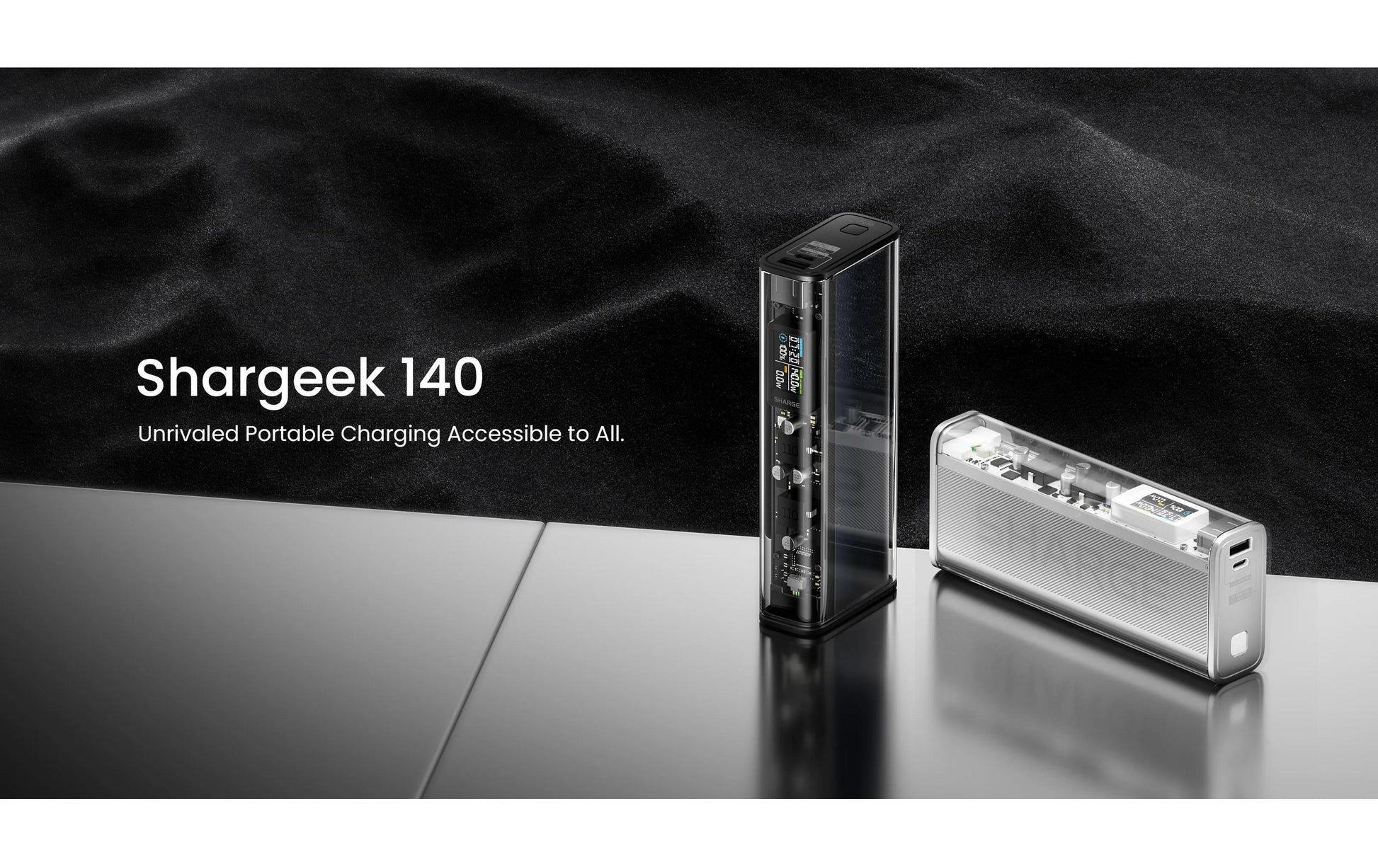 SHARGEEK 140 Powerbank 20'000 mAh – 100 W PD, 2× USB-C, silbergrau