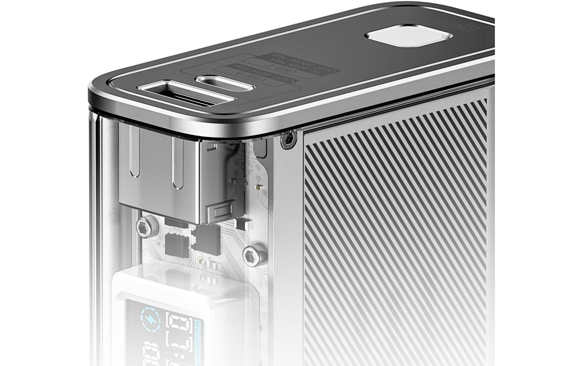 SHARGEEK 140 Powerbank 20'000 mAh – 100 W PD, 2× USB-C, silbergrau
