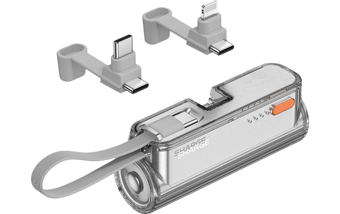 Sharge FLOW MINI 2 Powerbank 5'000 mAh – 22,5 W PD, 2× USB-C, Lightning, Silber