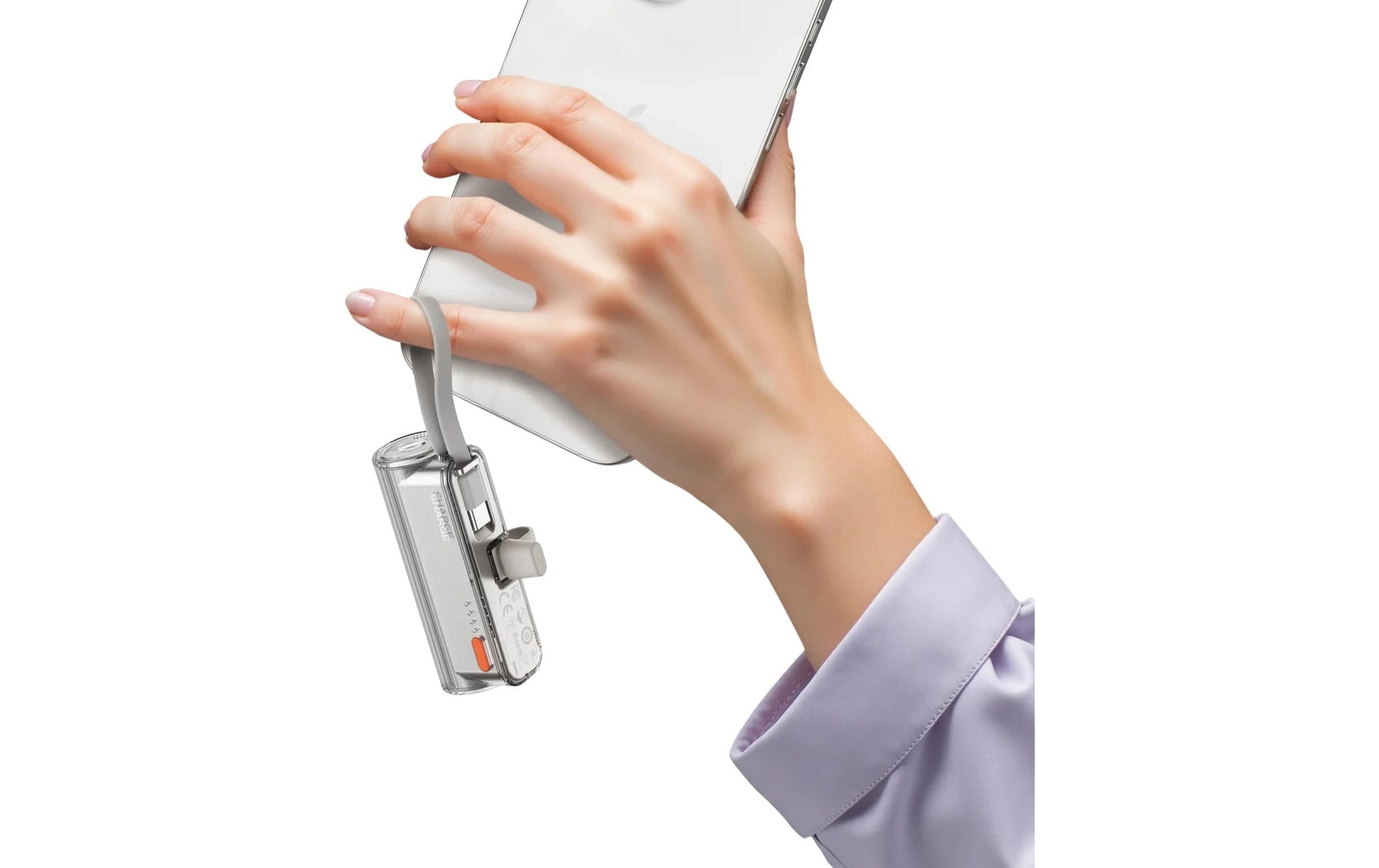 Sharge FLOW MINI 2 Powerbank 5'000 mAh – 22,5 W PD, 2× USB-C, Lightning, Silber