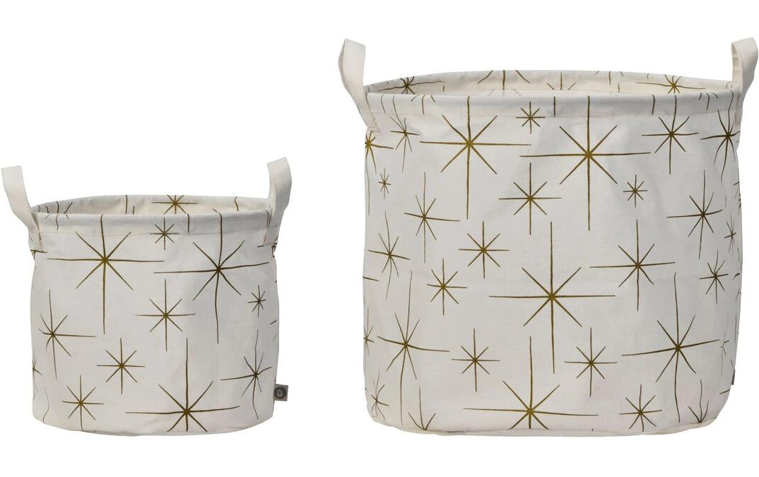 Society of Lifestyle House Doctor Stars Aufbewahrungsbox – gold/weiss – Ø 350 × H 300 mm, Ø 220 × H 200 mm – 2-teiliges Set