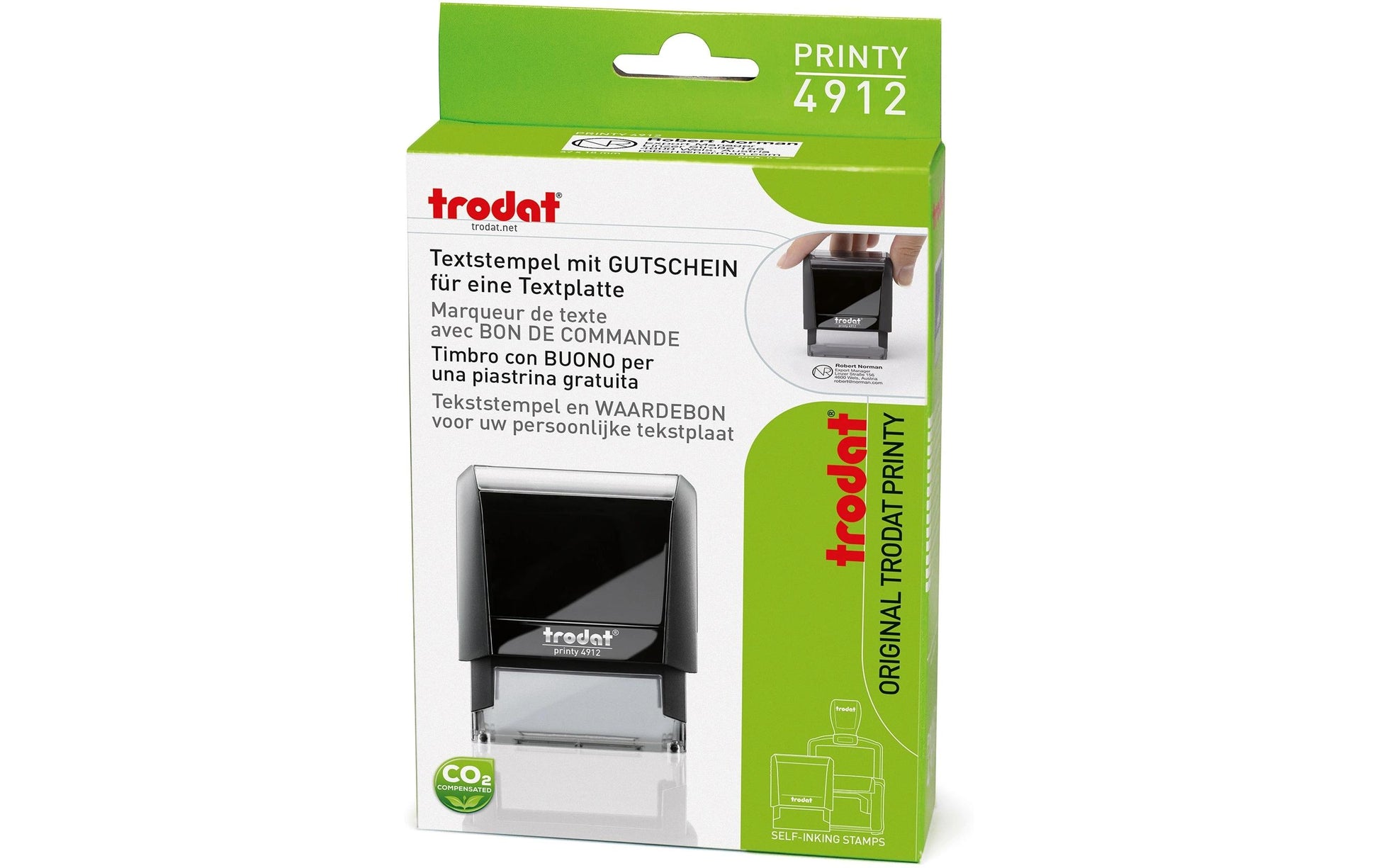 Trodat 4912 – Wortstempel selbstfärbend, individuell gestaltbarer Text, Deutsch – Abdruck 45 × 18 mm – schwarz