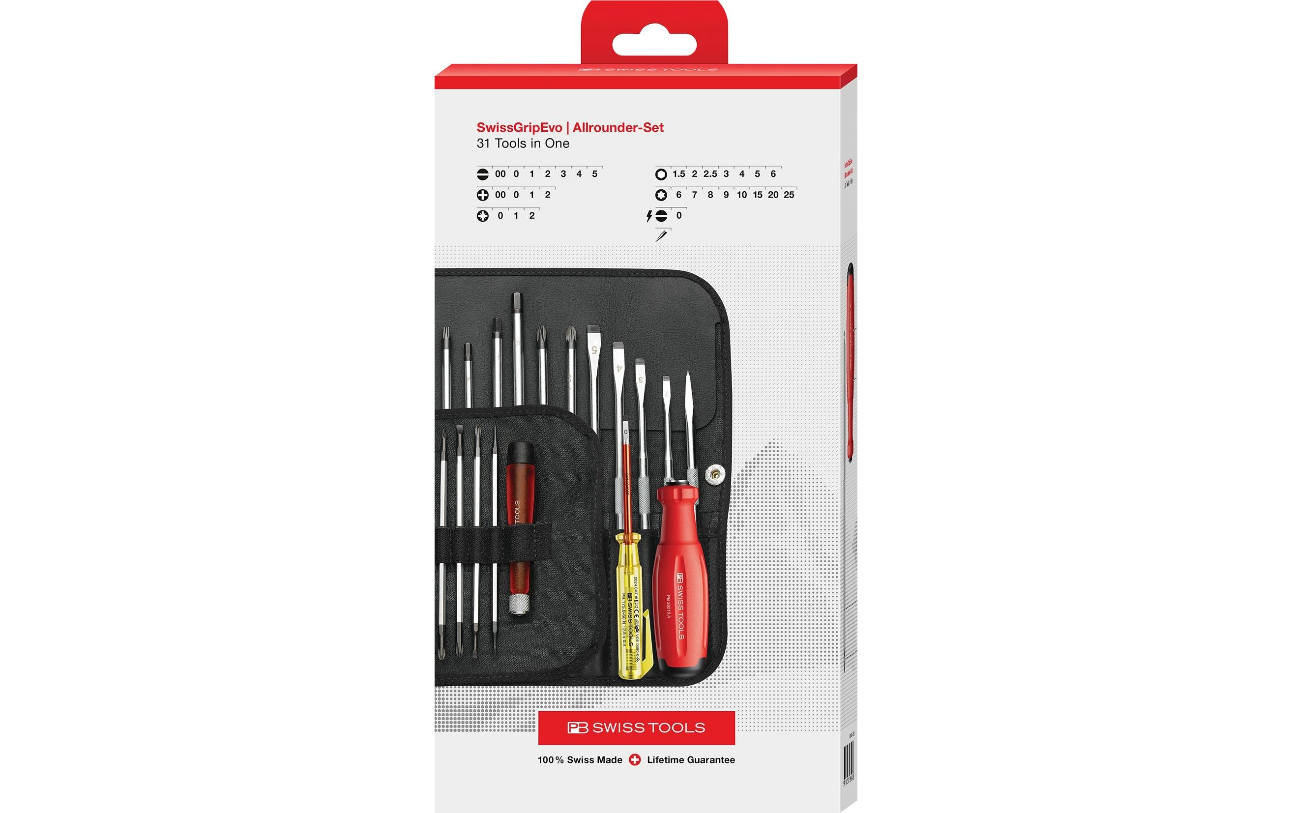 PB Swiss Tools SwissGrip Evo – Schraubenzieher-Set PH/PZ/SL/TX/HEX, 31-teilig, Etui, PB 38515.CBB