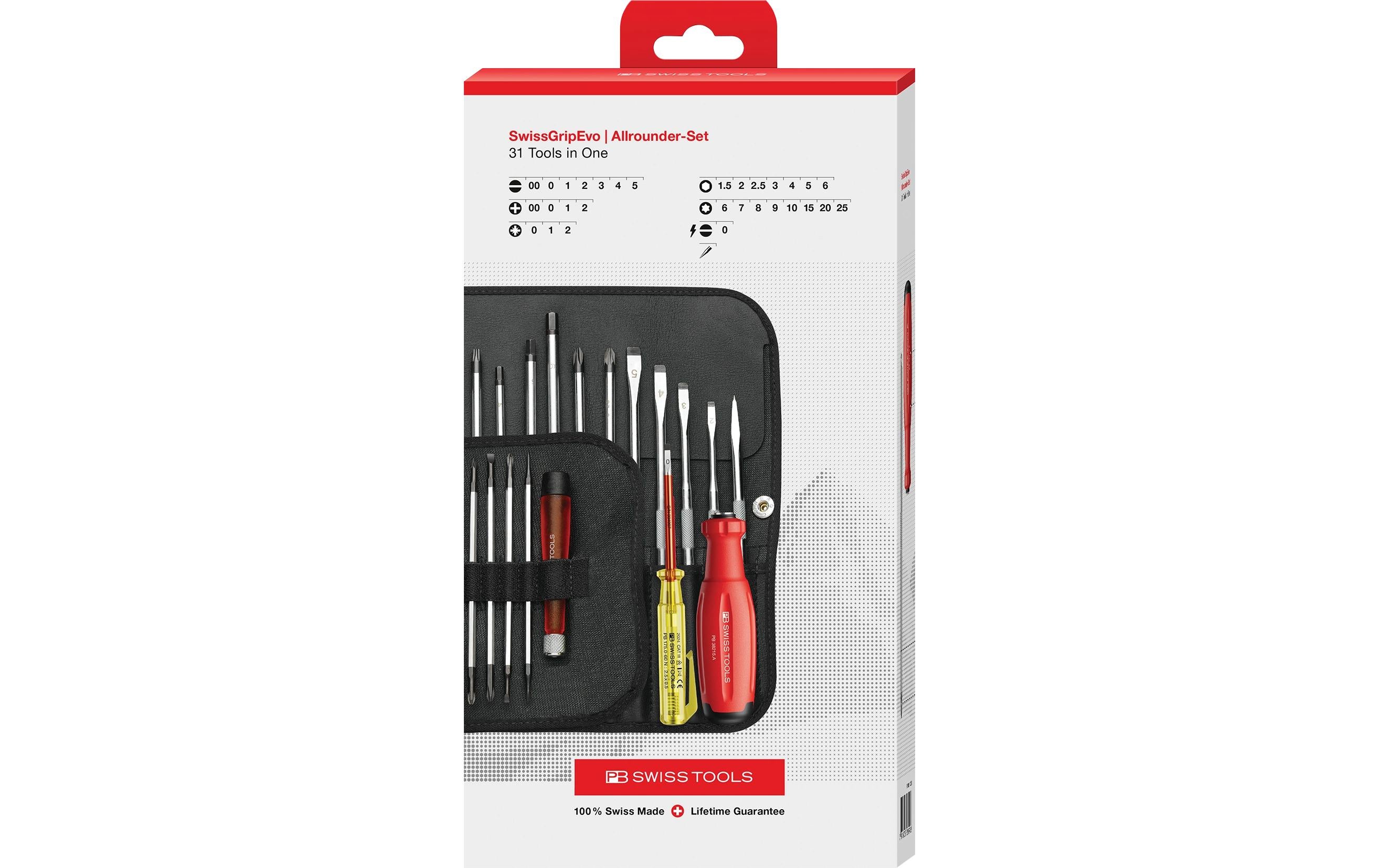 PB Swiss Tools – Multi-Bit-Schraubenzieher-Set PH/PZ/SL/TX/HEX, 31-teilig, Etui, PB 38515.LED CBB