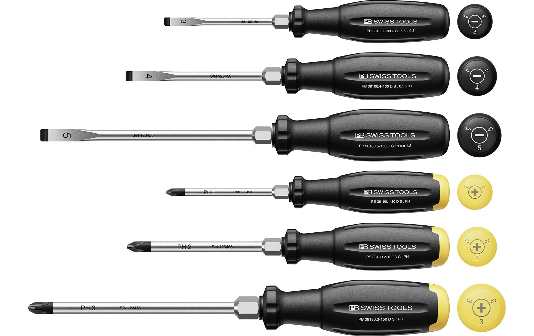 PB Swiss Tools SwissGrip Evo Schraubenzieher-Set – 6-teilig, PH & SL