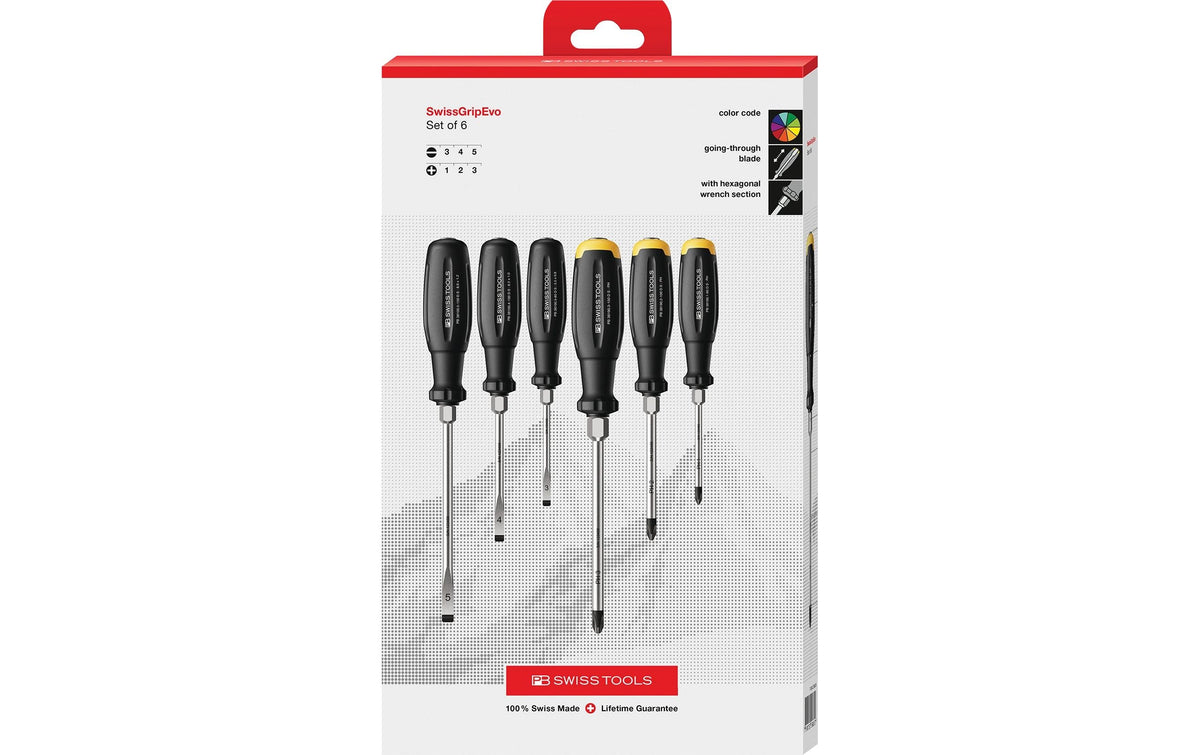 PB Swiss Tools SwissGrip Evo Schraubenzieher-Set – PH, SL, 6-teilig