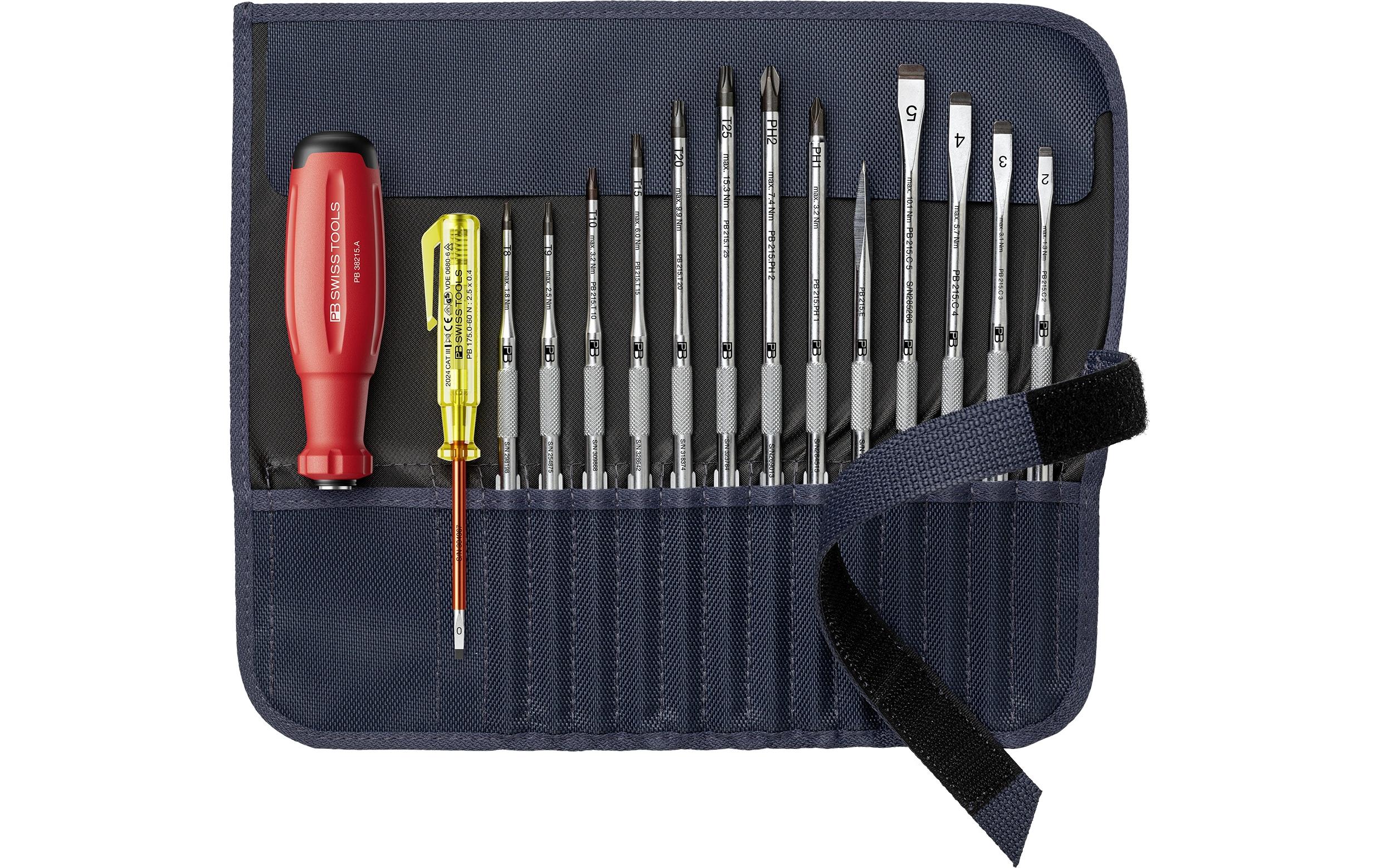 PB Swiss Tools SwissGrip Evo – Multi-Bit-Schraubenzieher-Set mit Spannungsprüfer, Rolltasche – PB 38222.GY