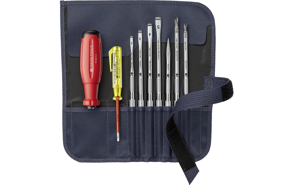PB Swiss Tools SwissGrip Evo – Multi-Bit-Schraubenzieher-Set, 8-teilig, mit Phasenprüfer, Etui, PB 38223.GY