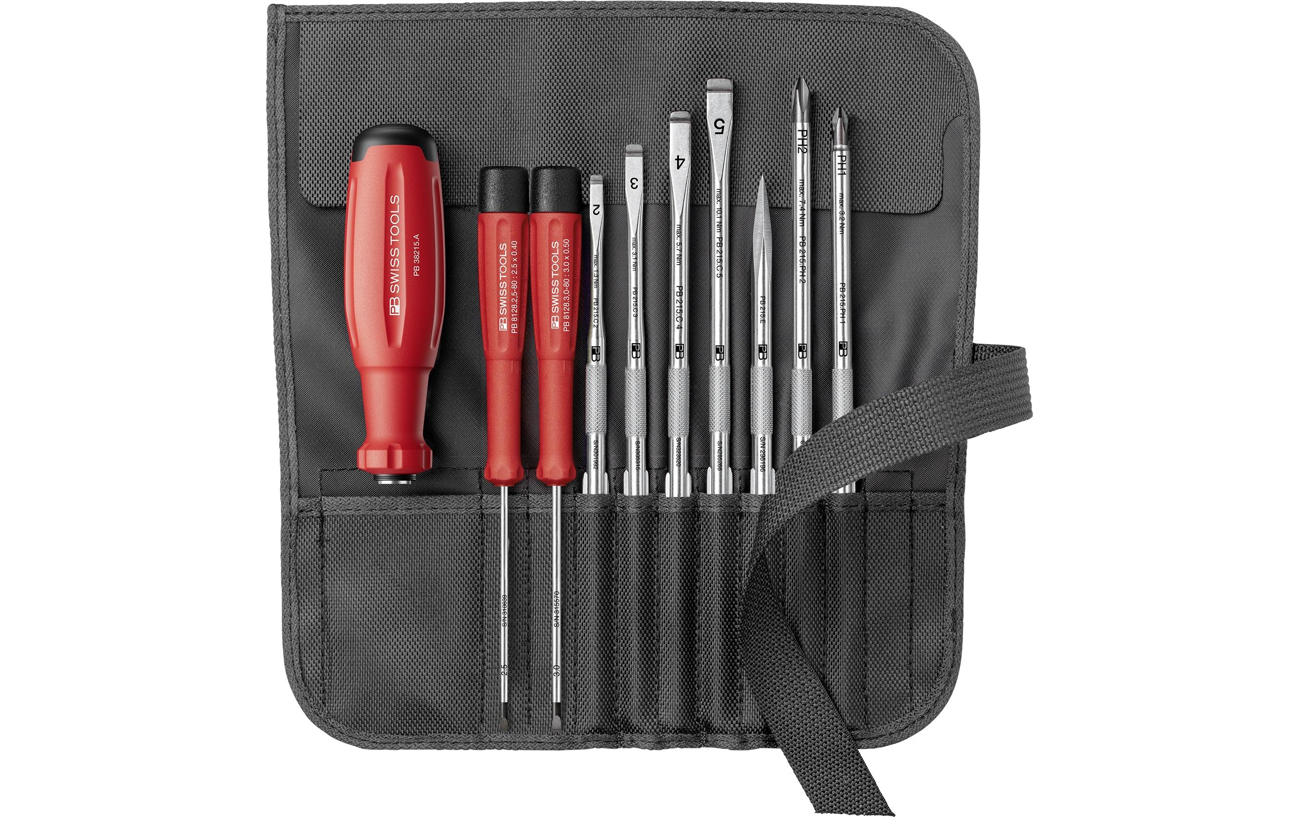 PB Swiss Tools SwissGrip Evo – Multi-Bit-Schraubenzieher-Set PH/SL, 9-teilig, Gürtel, PB 38218.BK