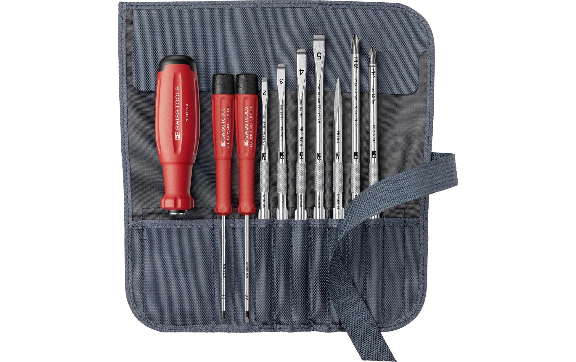 PB Swiss Tools – Schraubenzieher-Set PH/SL, 9-teilig, Gürtel, PB 38218.GY