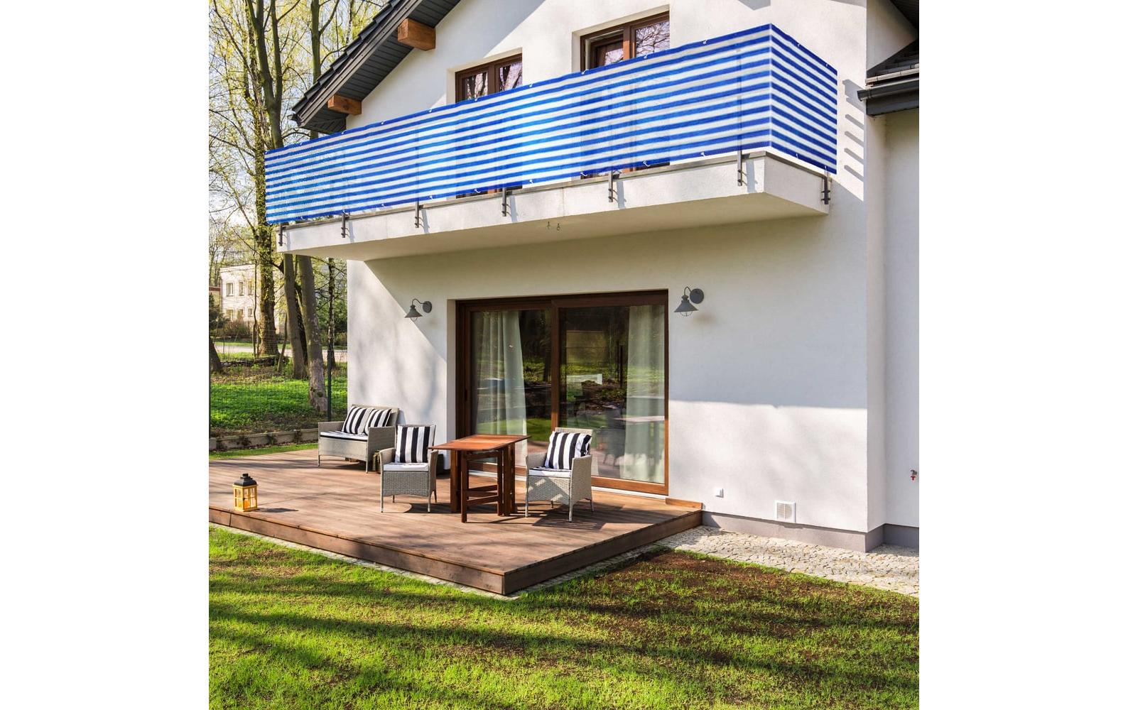 Lumaland Balkonsichtschutz 5000 × 900 mm – Blau – mit Ösen, Befestigungsmaterial