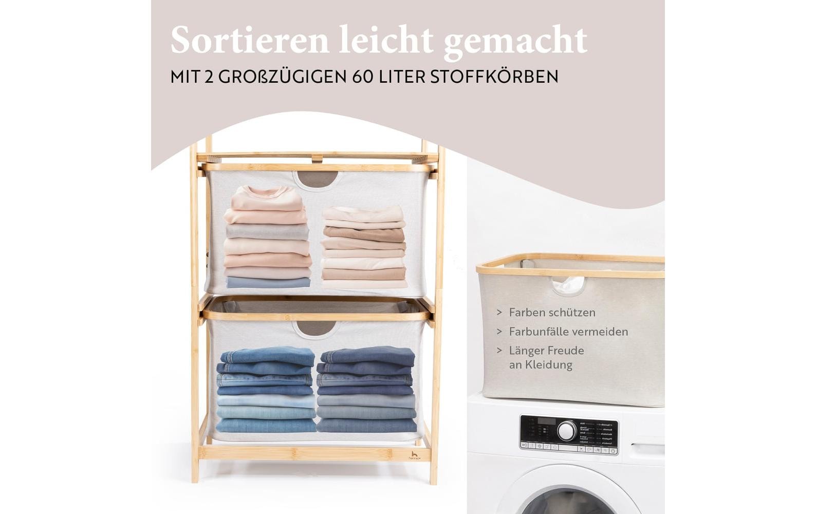Hennez Regal – 2 Böden – 35 × 57,5 × 84,5 cm – 4 kg/Boden – braun/grau – Bambus/Polyester