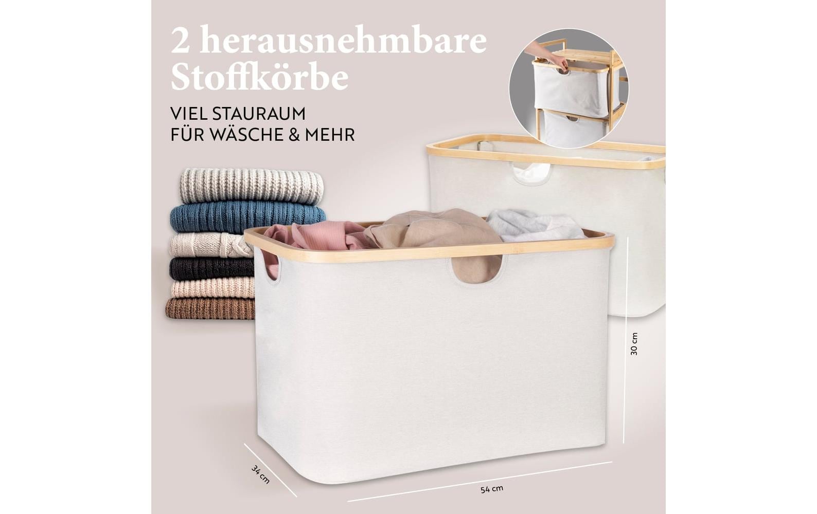 Hennez Regal – 2 Böden – 35 × 57,5 × 84,5 cm – 4 kg/Boden – braun/grau – Bambus/Polyester