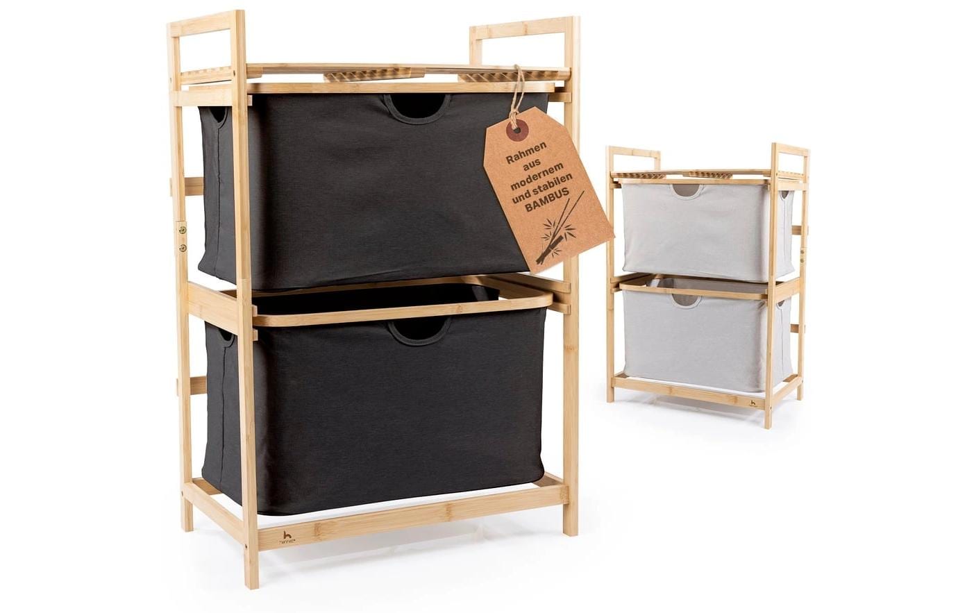 Hennez Regal mit 2 Tablare – Bambus/Polyester – Braun – 4 kg pro Tablar – 350 × 845 × 575 mm