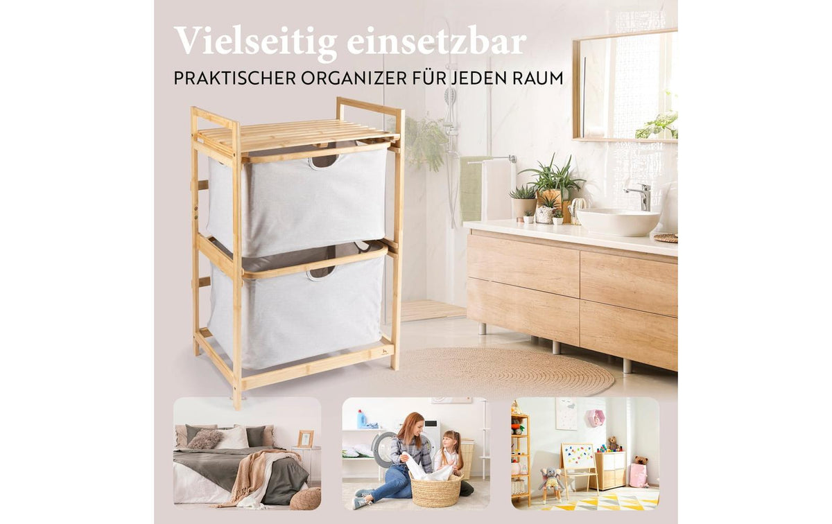 Hennez Regal – 2 Böden – 35 × 57,5 × 84,5 cm – 4 kg/Boden – braun/grau – Bambus/Polyester