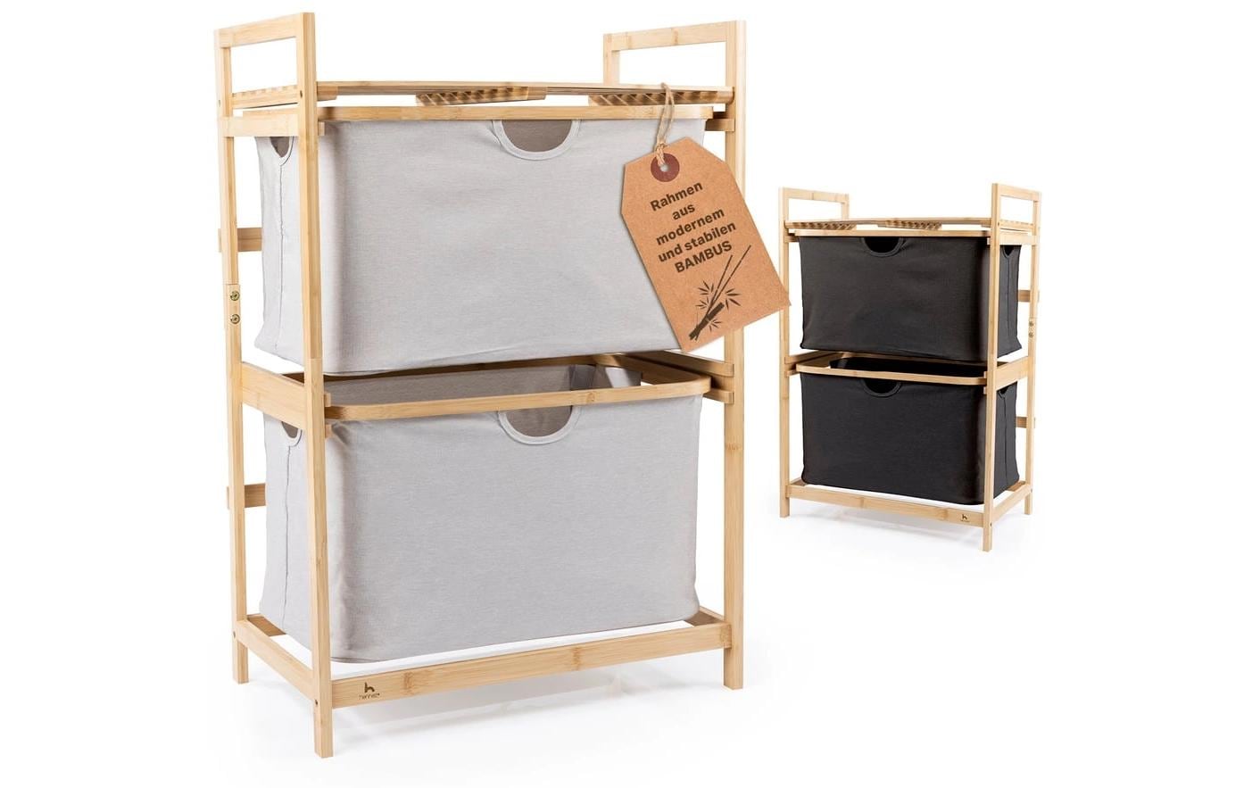 Hennez Regal – 2 Böden – 35 × 57,5 × 84,5 cm – 4 kg/Boden – braun/grau – Bambus/Polyester