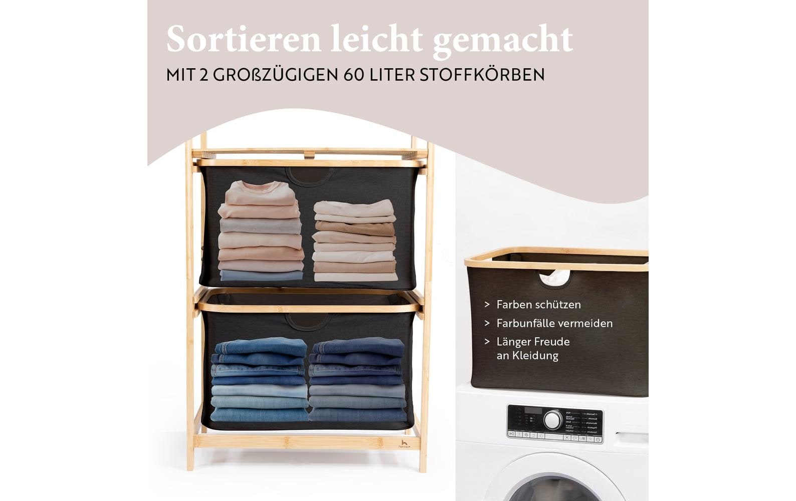 Hennez Regal mit 2 Tablare – Bambus/Polyester – Braun – 4 kg pro Tablar – 350 × 845 × 575 mm