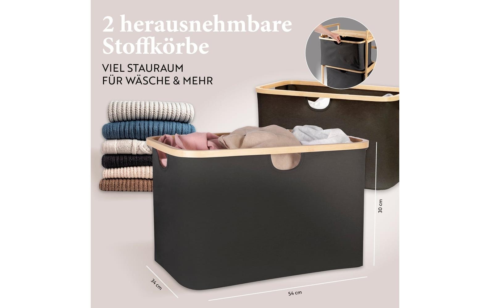 Hennez Regal mit 2 Tablare – Bambus/Polyester – Braun – 4 kg pro Tablar – 350 × 845 × 575 mm